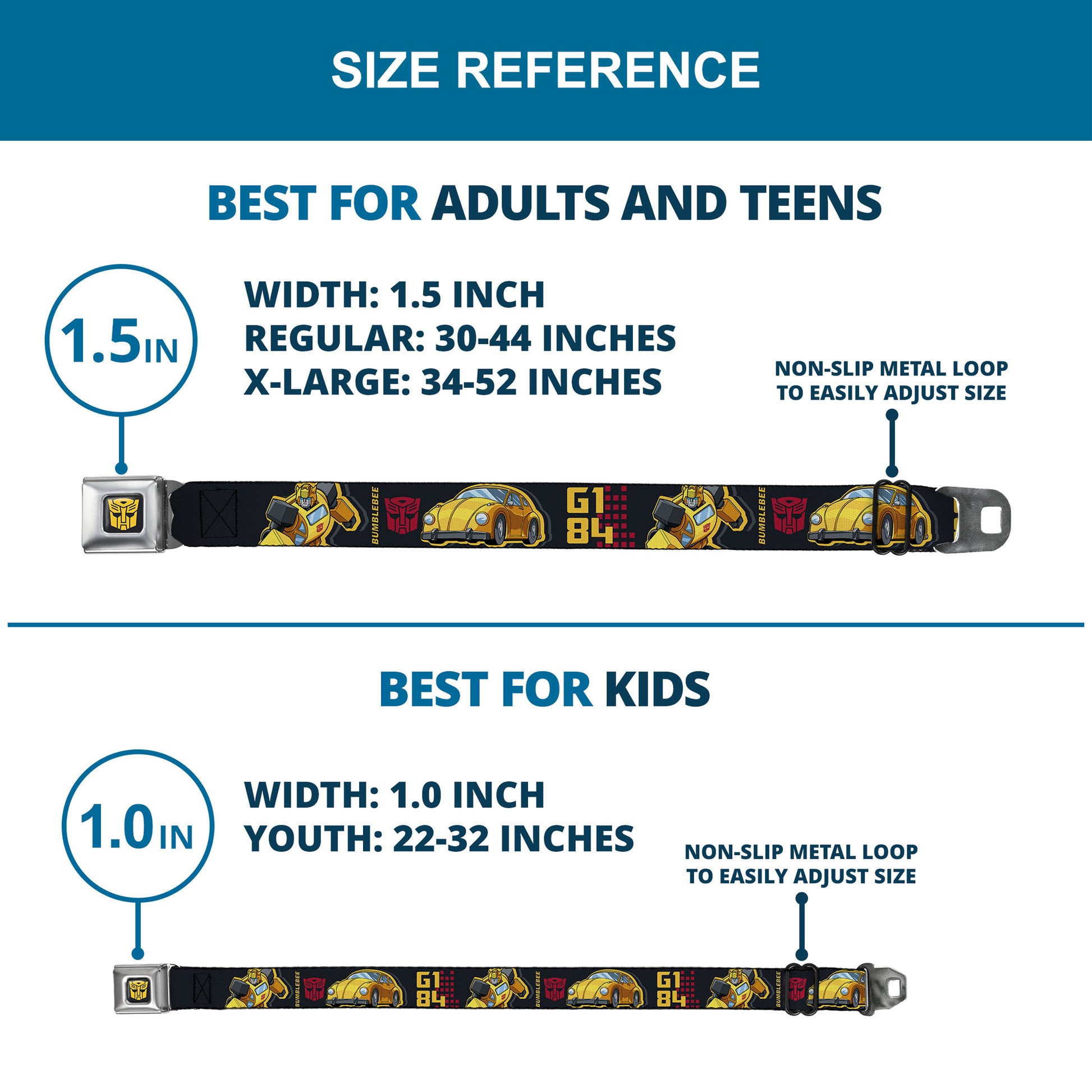 Transformers Autobots Icon Full Color Black/Yellow Seatbelt Belt - Transformers Generations BUMBLEBEE G1 84 Poses Autobot Icon Black/Yellows/Red Webbing Seatbelt Belts Hasbro