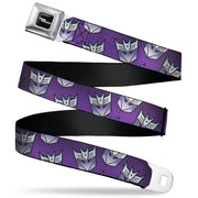 TRANSFORMERS Title Logo Full Color Black/White Seatbelt Belt - Transformers Decepticons Icon Scattered Grids Purples Webbing Seatbelt Belts Hasbro
