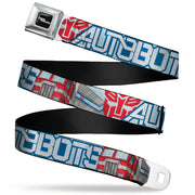 TRANSFORMERS Title Logo Full Color Black/White Seatbelt Belt - Transformers AUTOBOTS Optimus Prime Semi Truck Collage Light Blue Webbing Seatbelt Belts Hasbro