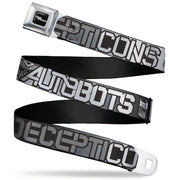 TRANSFORMERS Title Logo Full Color Black/White Seatbelt Belt - Transformers AUTOBOTS DECEPTICONS Shield and Text Grays/Black/White Webbing Seatbelt Belts Hasbro