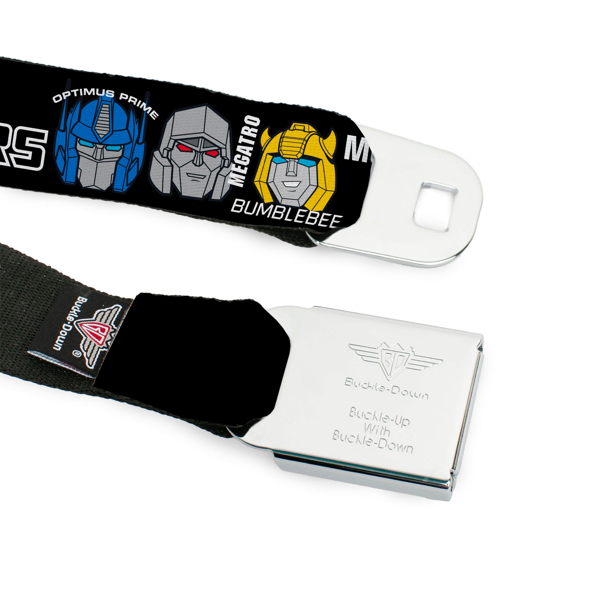 TRANSFORMERS Title Logo Full Color Black/Grays Seatbelt Belt - TRANSFORMERS MORE THAN MEETS THE EYE Character Trio Black/White Webbing Seatbelt Belts Transformers