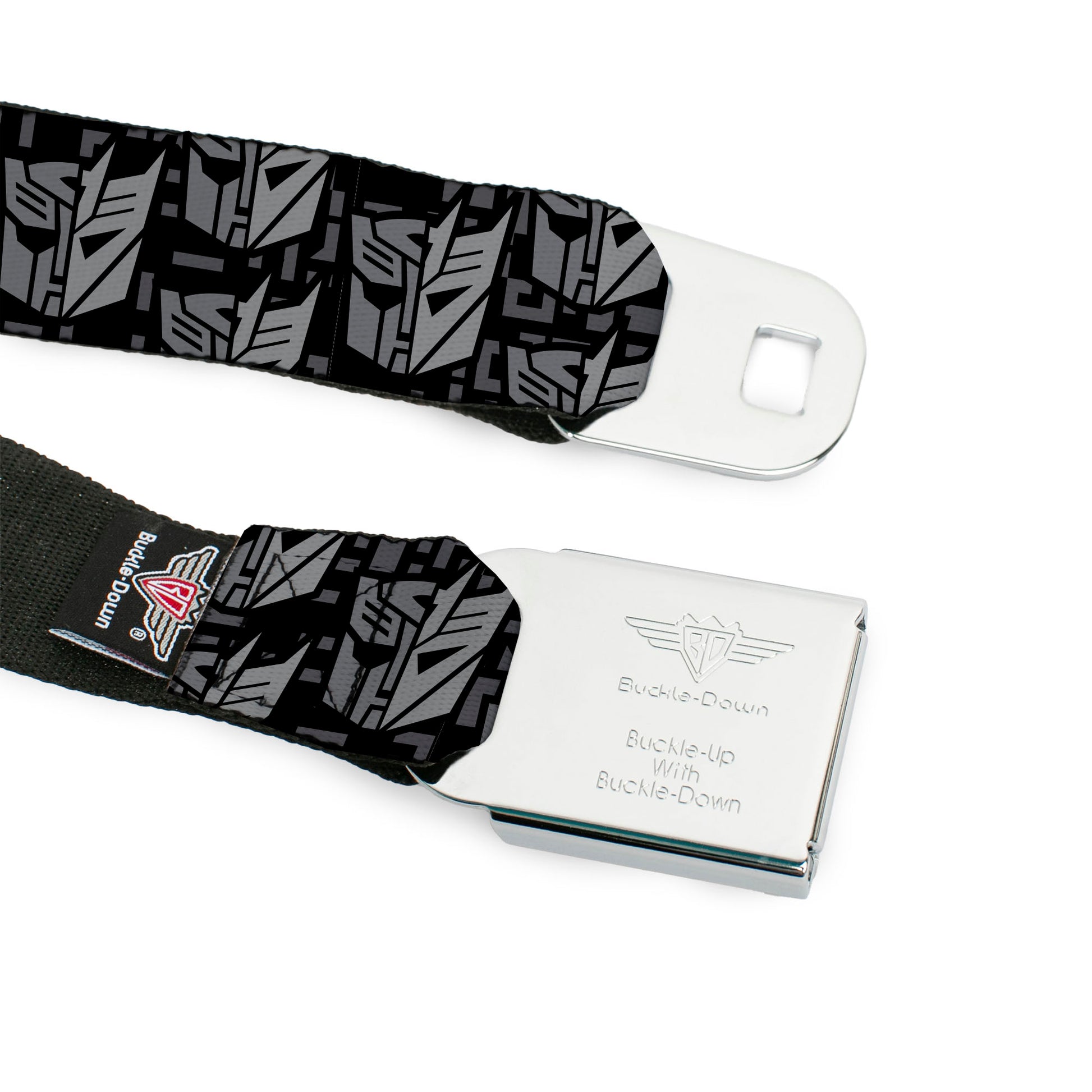 TRANSFORMERS Title Logo Full Color Black/Grays Seatbelt Belt - Transformers Autobot Decepticon Icon Split Black/Grays Webbing Seatbelt Belts Transformers