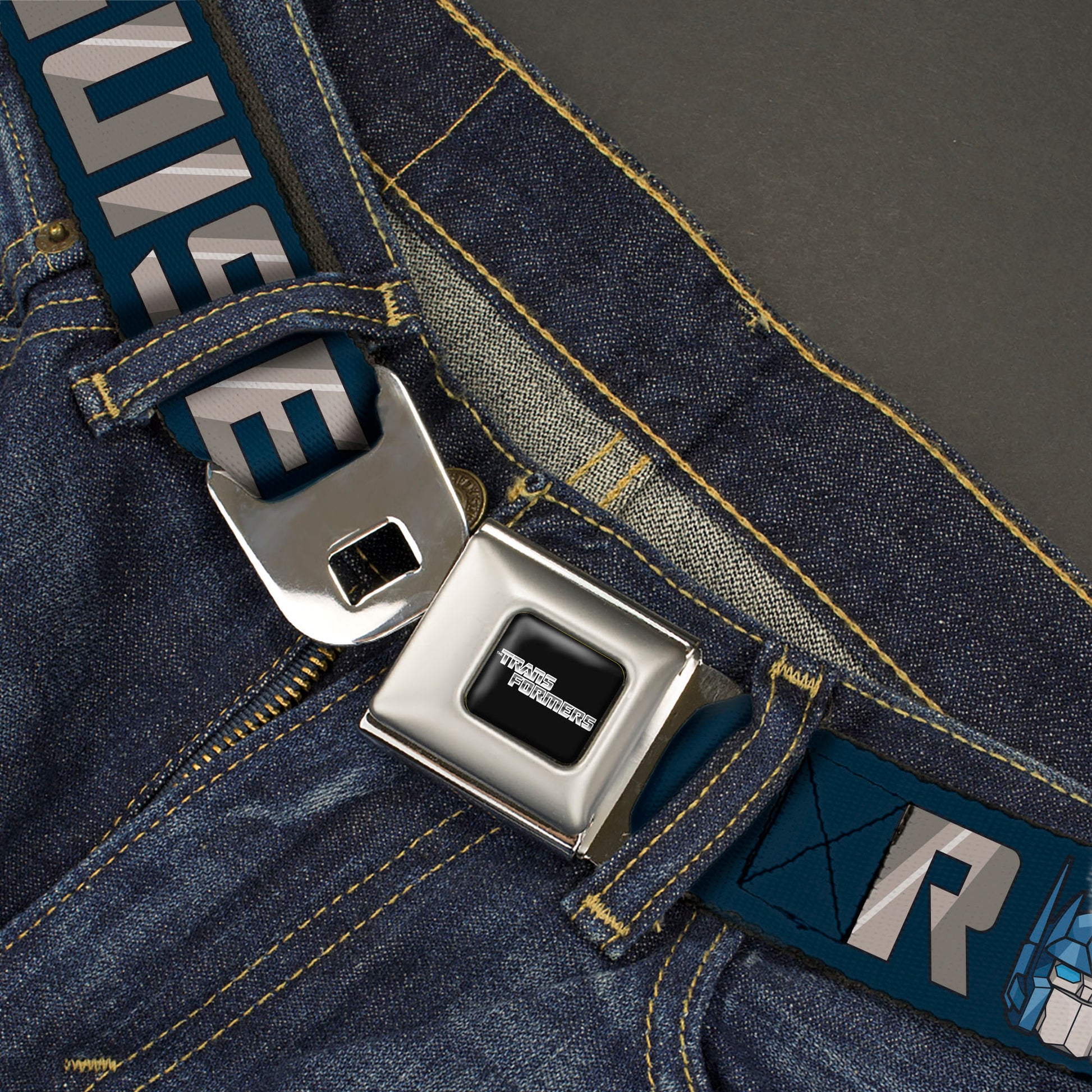TRANSFORMERS Title Logo Full Color Black/Grays Seatbelt Belt - Transformers Optimus Prime ROBOTS IN DISGUISE Icons Blue/Reds Webbing Seatbelt Belts Transformers
