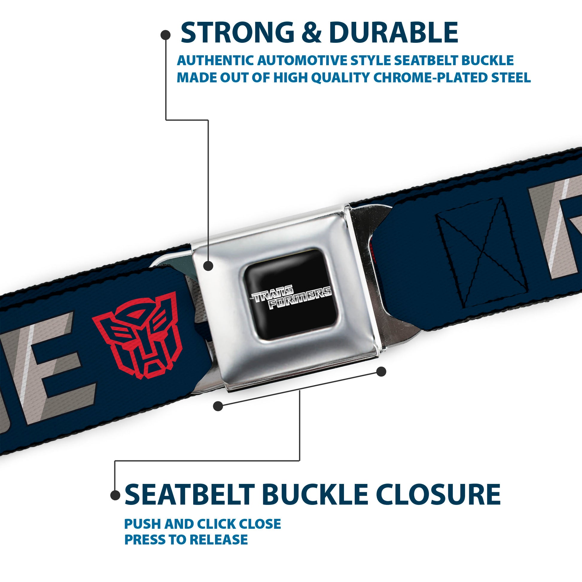 TRANSFORMERS Title Logo Full Color Black/Grays Seatbelt Belt - Transformers Optimus Prime ROBOTS IN DISGUISE Icons Blue/Reds Webbing Seatbelt Belts Transformers