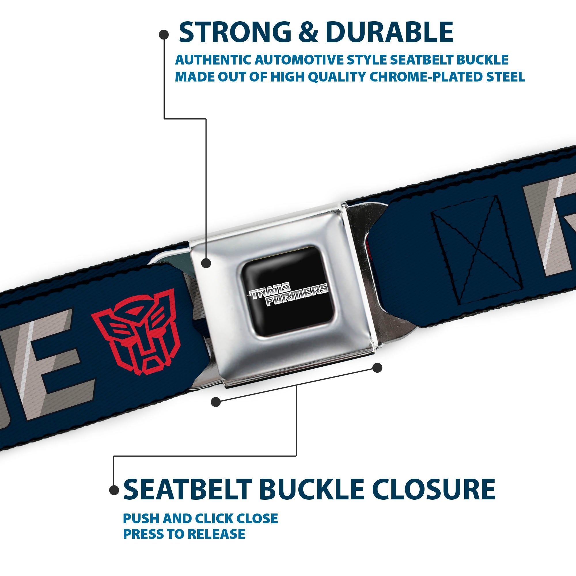 TRANSFORMERS Title Logo Full Color Black/Grays Seatbelt Belt - Transformers Optimus Prime ROBOTS IN DISGUISE Icons Blue/Reds Webbing Seatbelt Belts Transformers