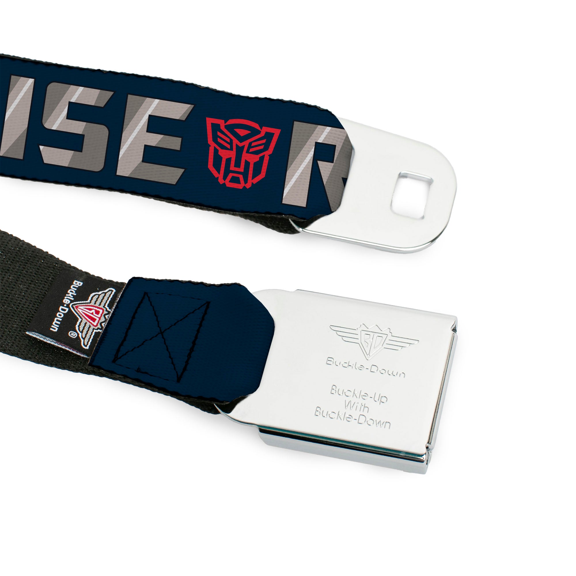 TRANSFORMERS Title Logo Full Color Black/Grays Seatbelt Belt - Transformers Optimus Prime ROBOTS IN DISGUISE Icons Blue/Reds Webbing Seatbelt Belts Transformers