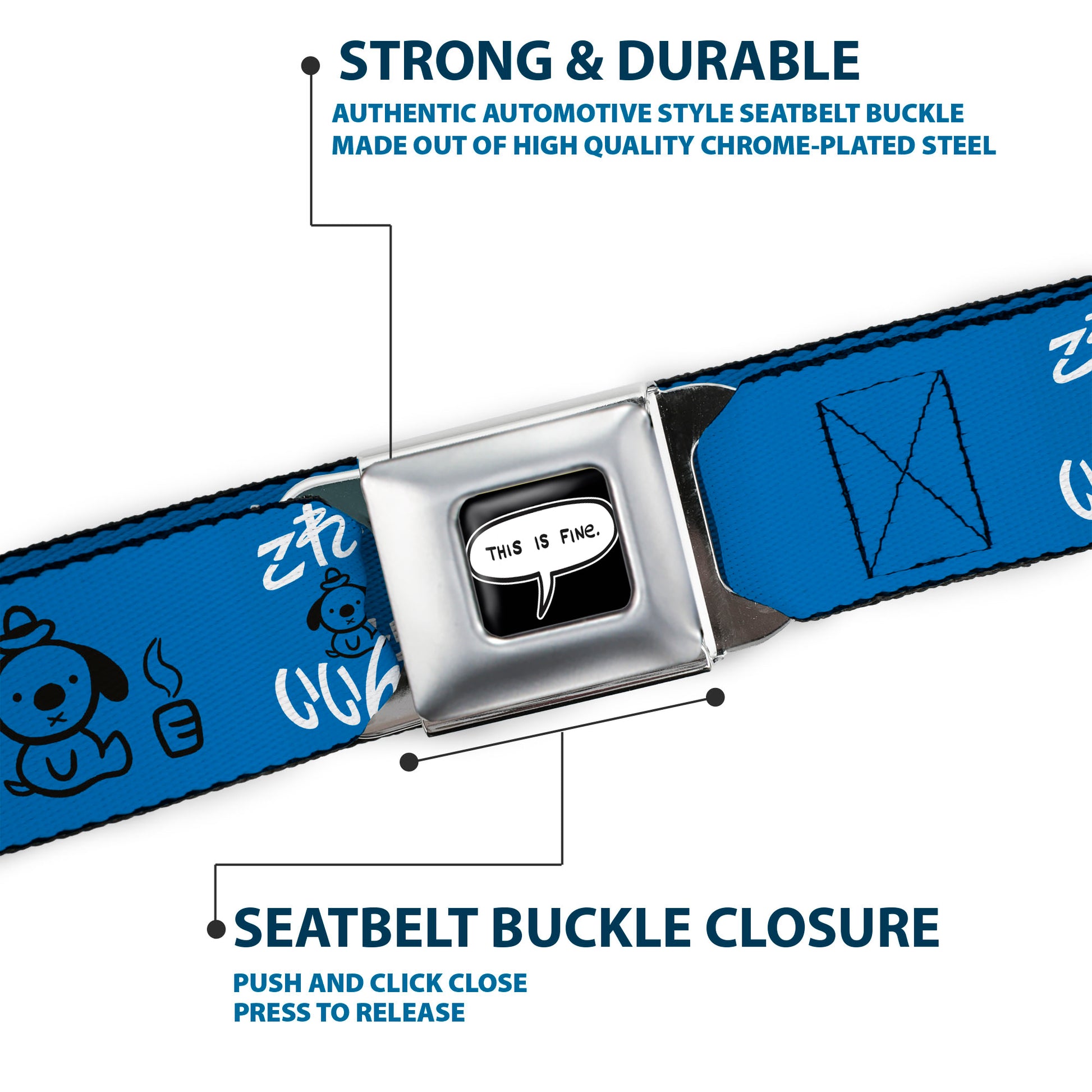 THIS IS FINE Quote Bubble Full Color Black/White Seatbelt Belt - This is Fine Japanese Question Hound Flame Blue/Black/White Webbing Seatbelt Belts This is Fine