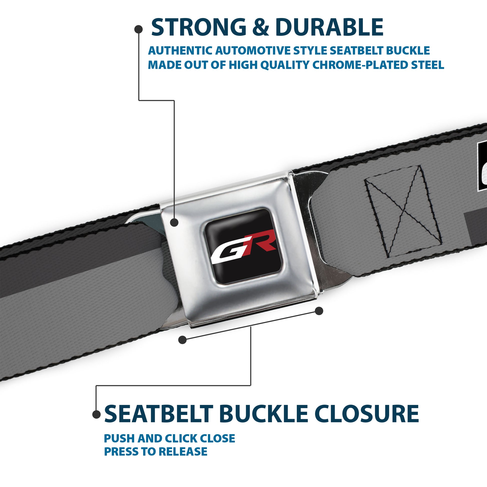 Toyota Gazoo Racing GR Logo Full Color Black/White/Red Seatbelt Belt - TOYOTA GAZOO RACING GR Logo and Text Grays/Black/White Webbing Seatbelt Belts Toyota