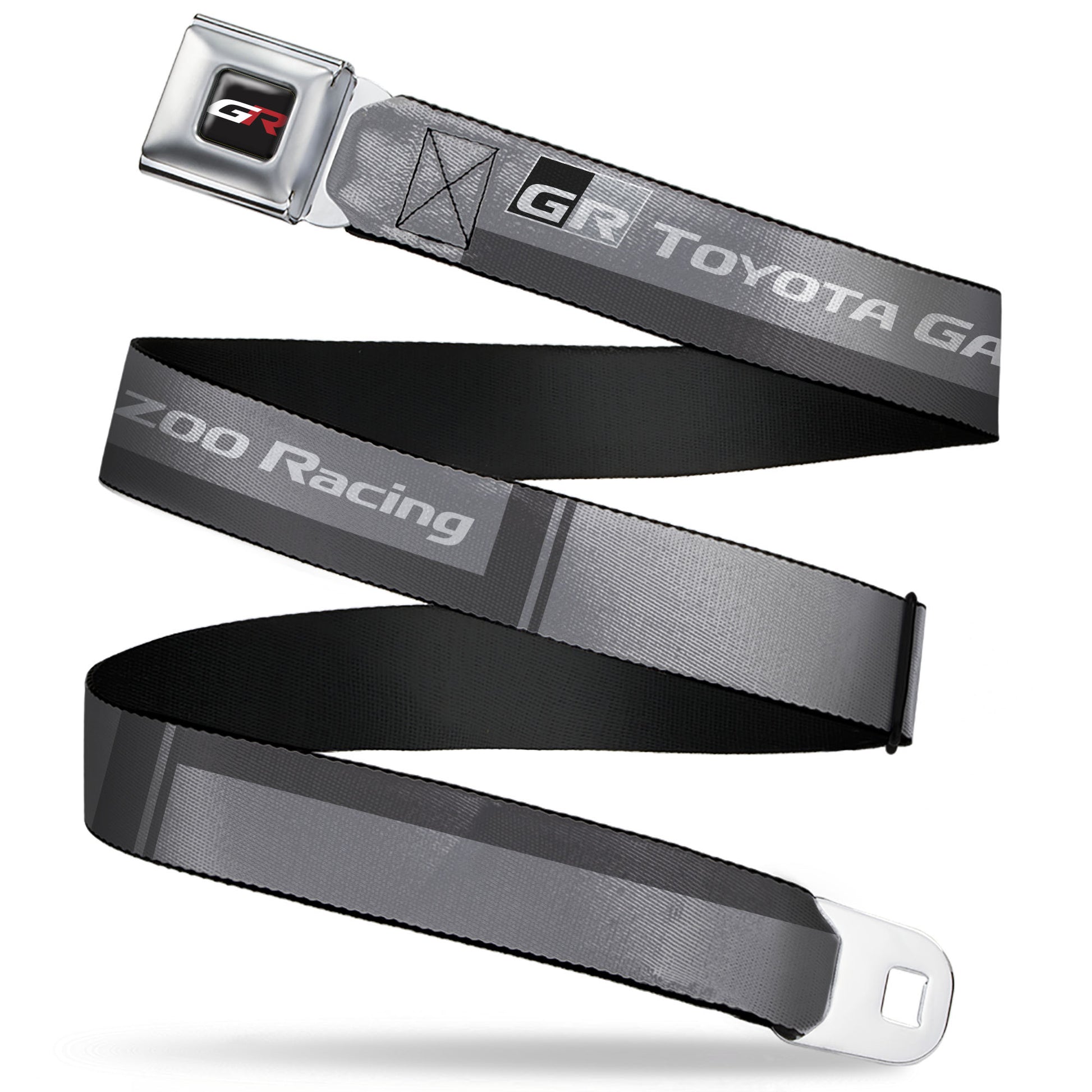 Toyota Gazoo Racing GR Logo Full Color Black/White/Red Seatbelt Belt - TOYOTA GAZOO RACING GR Logo and Text Grays/Black/White Webbing Seatbelt Belts Toyota