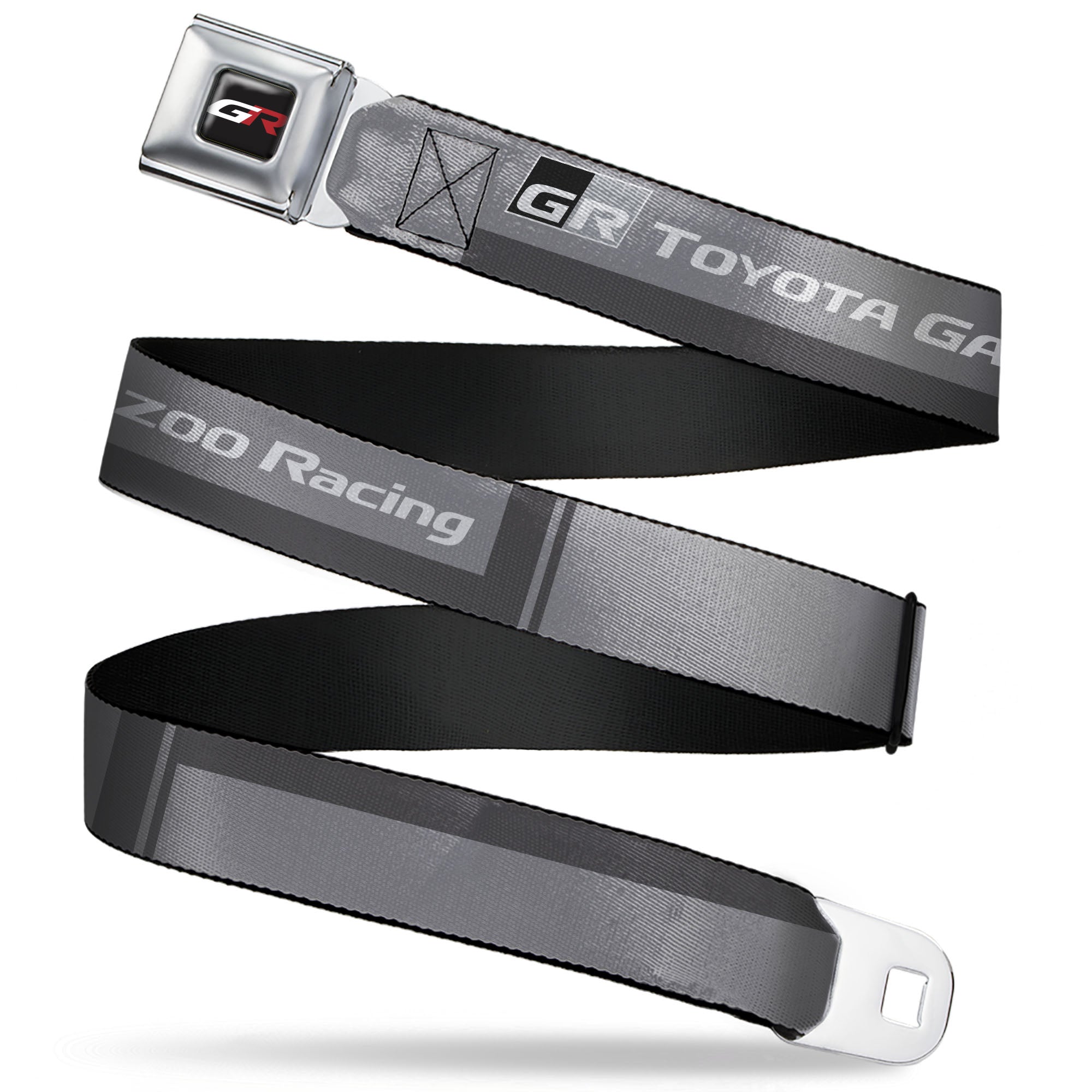Toyota Gazoo Racing GR Logo Full Color Black/White/Red Seatbelt Belt - TOYOTA GAZOO RACING GR Logo and Text Grays/Black/White Webbing Seatbelt Belts Toyota
