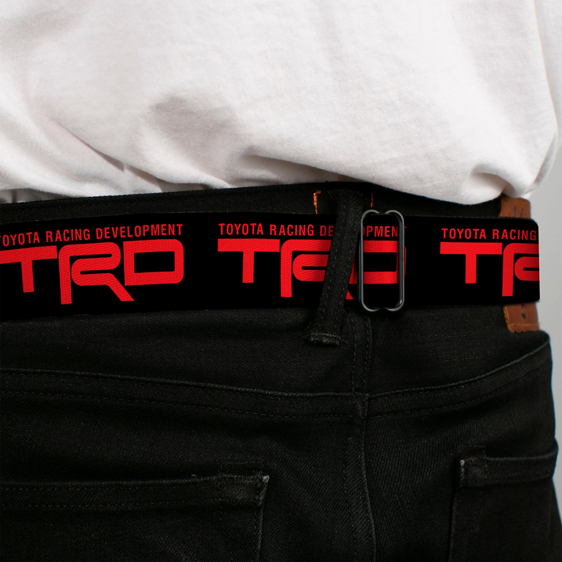 Toyota Racing Development TRD Logo Full Color Black/Red Seatbelt Belt - TOYOTA RACING DEVELOPMENT Text and TRD Logo Black/Red Webbing Seatbelt Belts Toyota