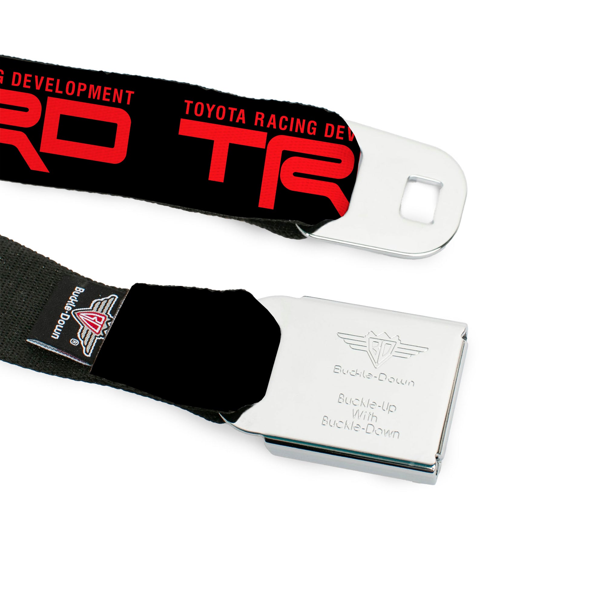 Toyota Racing Development TRD Logo Full Color Black/Red Seatbelt Belt - TOYOTA RACING DEVELOPMENT Text and TRD Logo Black/Red Webbing Seatbelt Belts Toyota