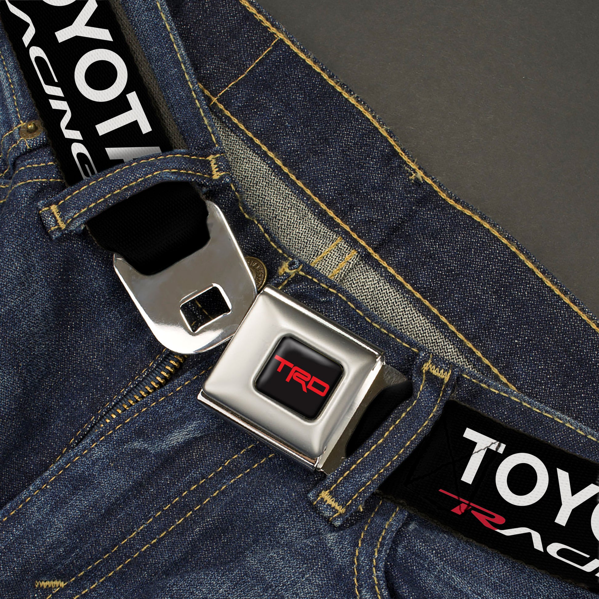 Toyota Racing Development TRD Logo Full Color Black/Red Seatbelt Belt - TRD TOYOTA RACING Text Black/White/Red Webbing Seatbelt Belts Toyota