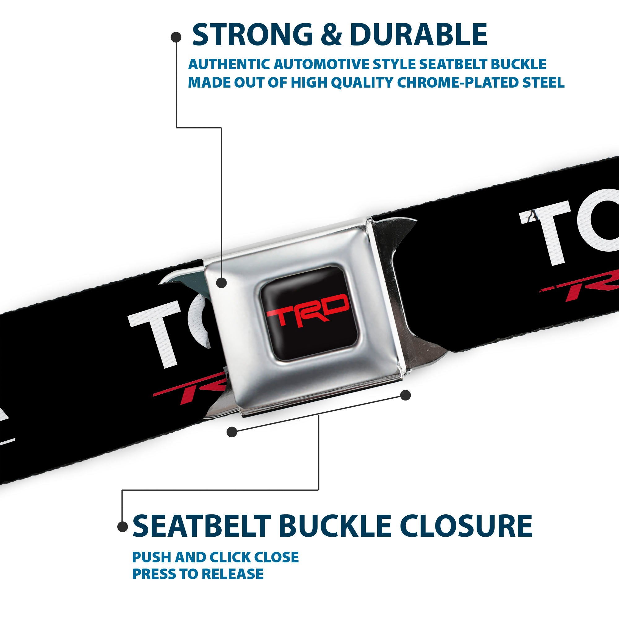 Toyota Racing Development TRD Logo Full Color Black/Red Seatbelt Belt - TRD TOYOTA RACING Text Black/White/Red Webbing Seatbelt Belts Toyota