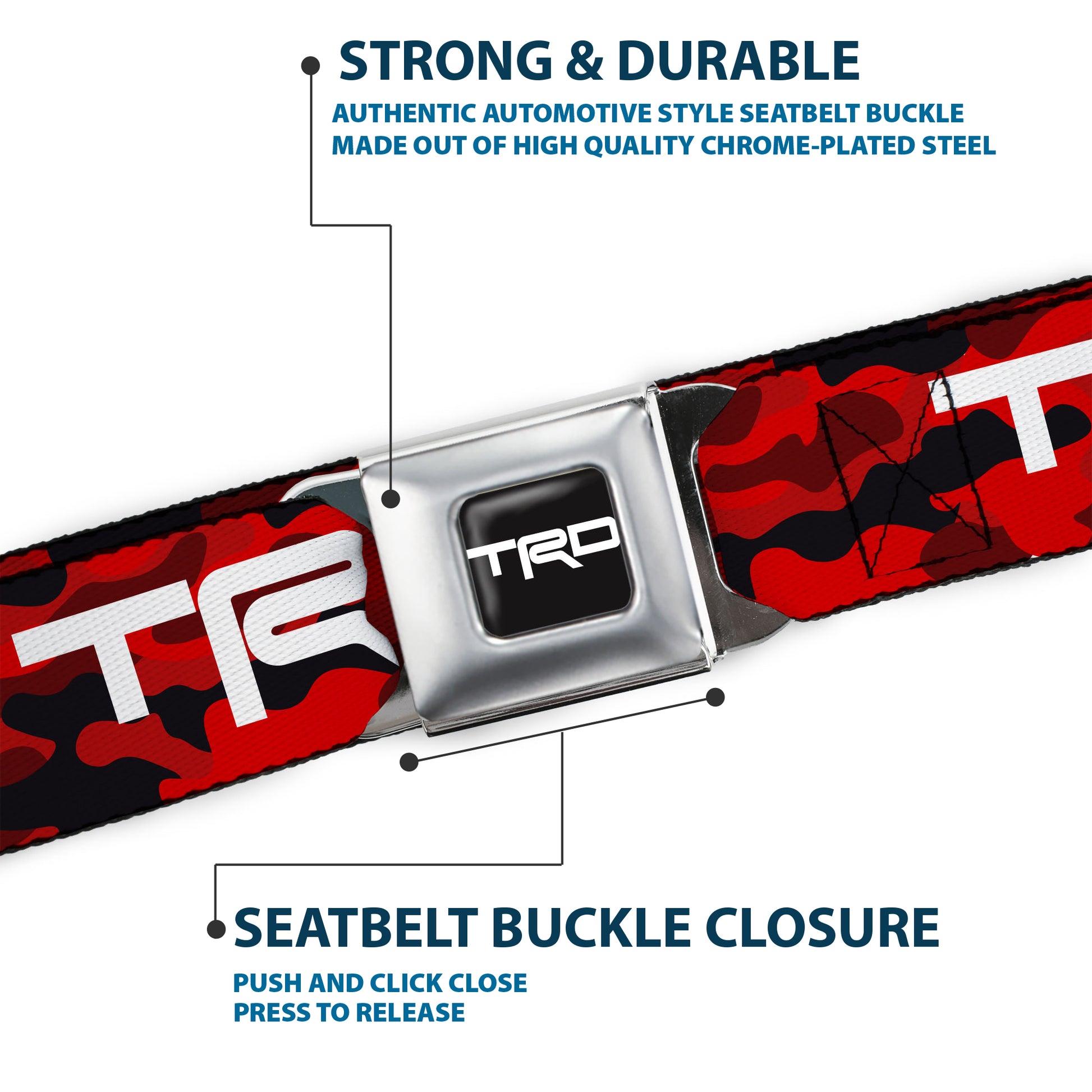 Toyota Racing Development TRD Logo Full Color Black/White Seatbelt Belt - Toyota Racing Development TRD Logo Camo Reds/White Webbing Seatbelt Belts Toyota