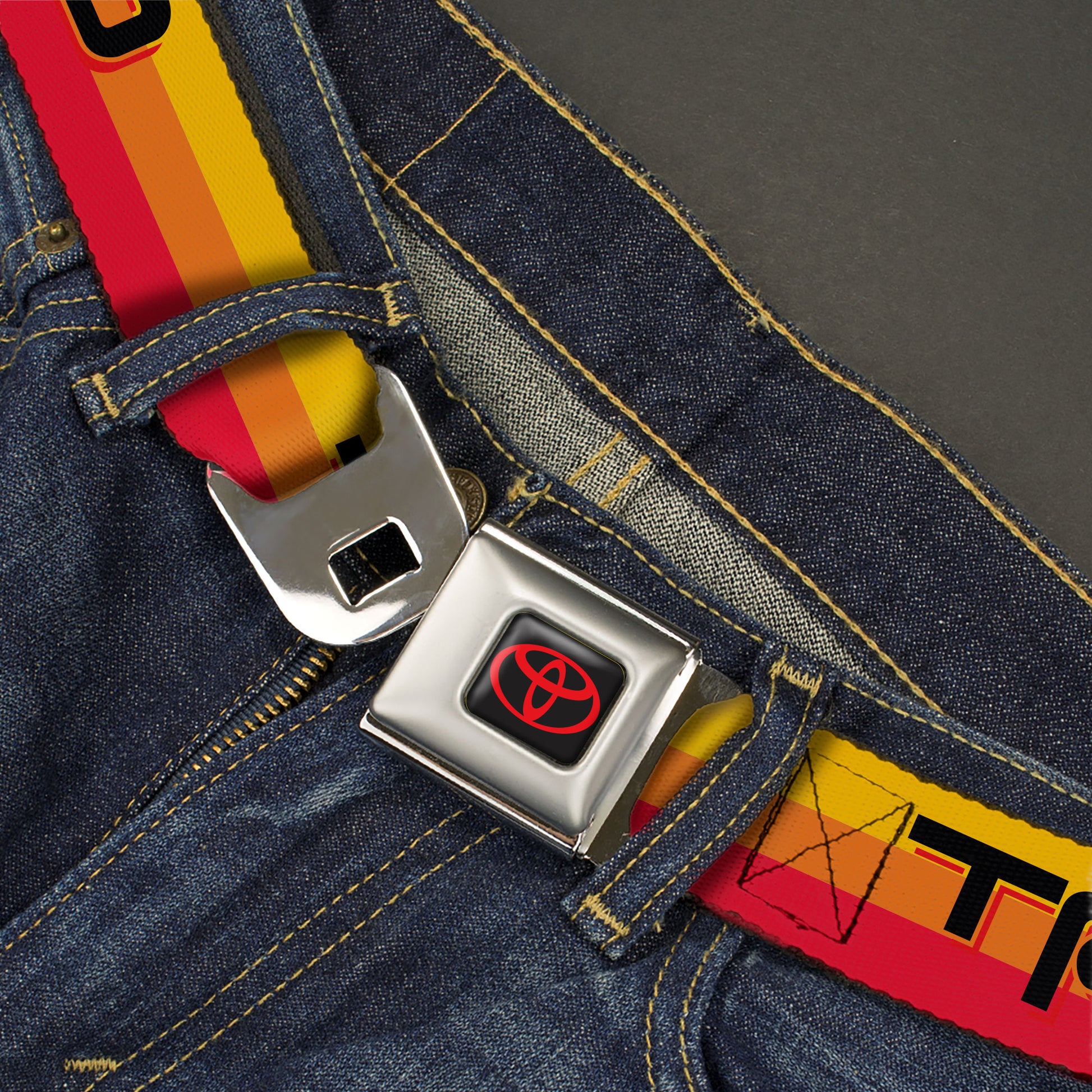 Toyota Logo Full Color Black/Red Seatbelt Belt - Toyota Racing Development TRD Logo Rally Stripe Sunset Webbing Seatbelt Belts Toyota