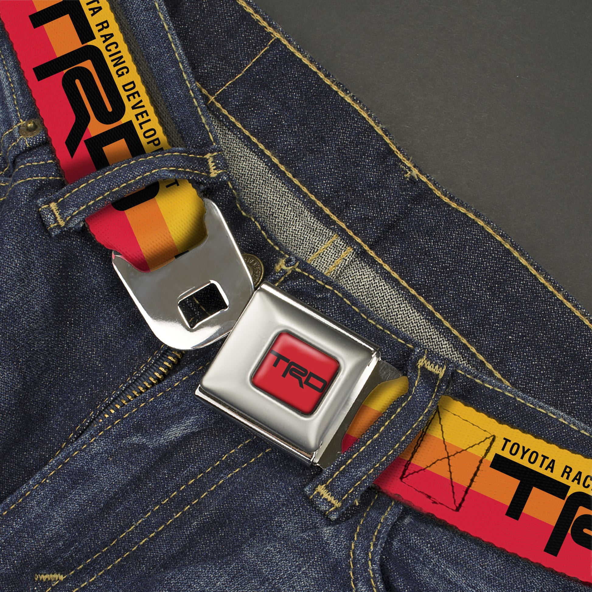 Toyota Racing Development TRD Logo Full Color Orange/Black Seatbelt Belt - TOYOTA RACING DEVELOPMENT TRD Logo Rally Stripe Sunset Webbing Seatbelt Belts Toyota