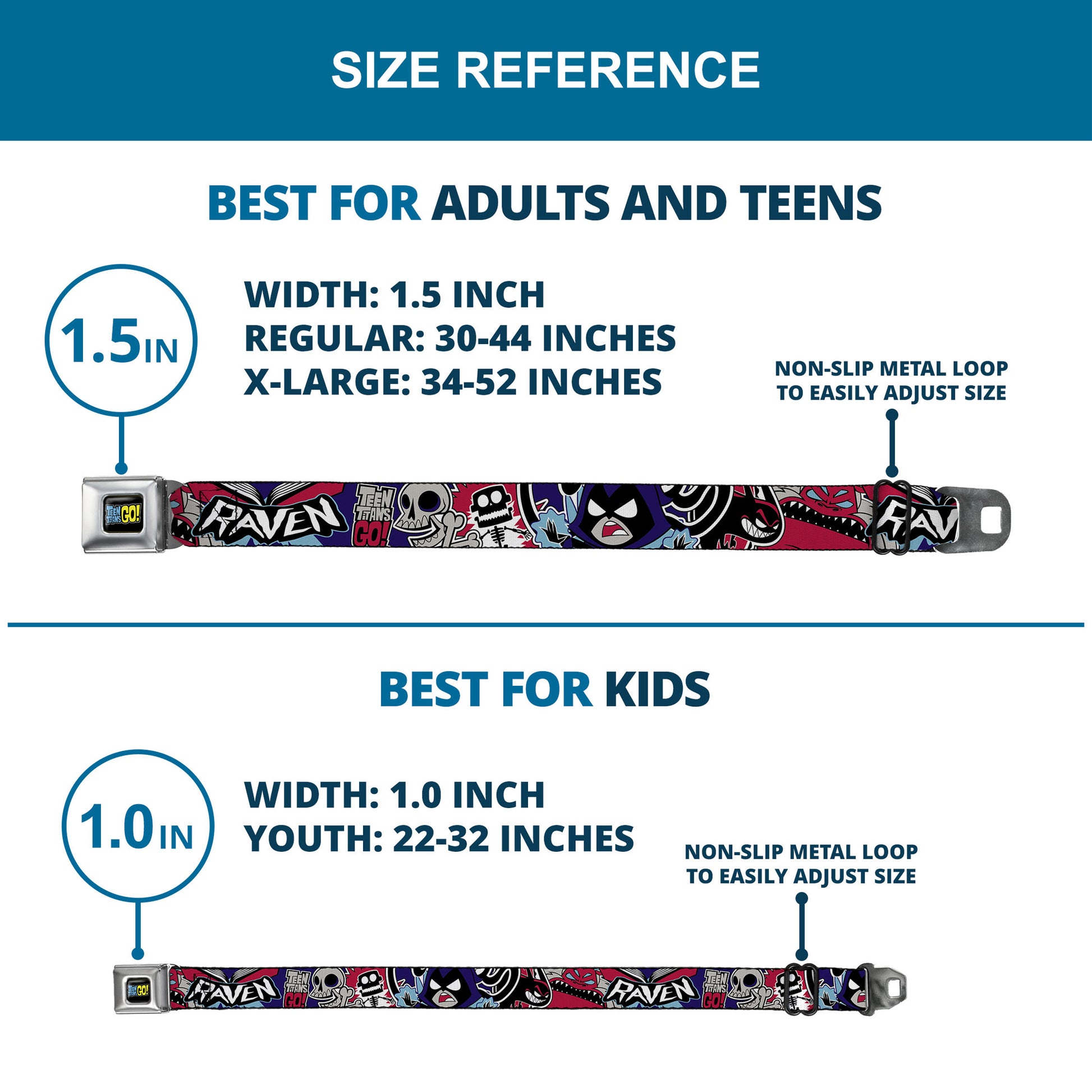 TEEN TITANS GO! Full Color Black Blue Yellow Seatbelt Belt - TEEN TITANS GO! RAVEN/Demon/Trigon Purple Webbing Seatbelt Belts DC Comics