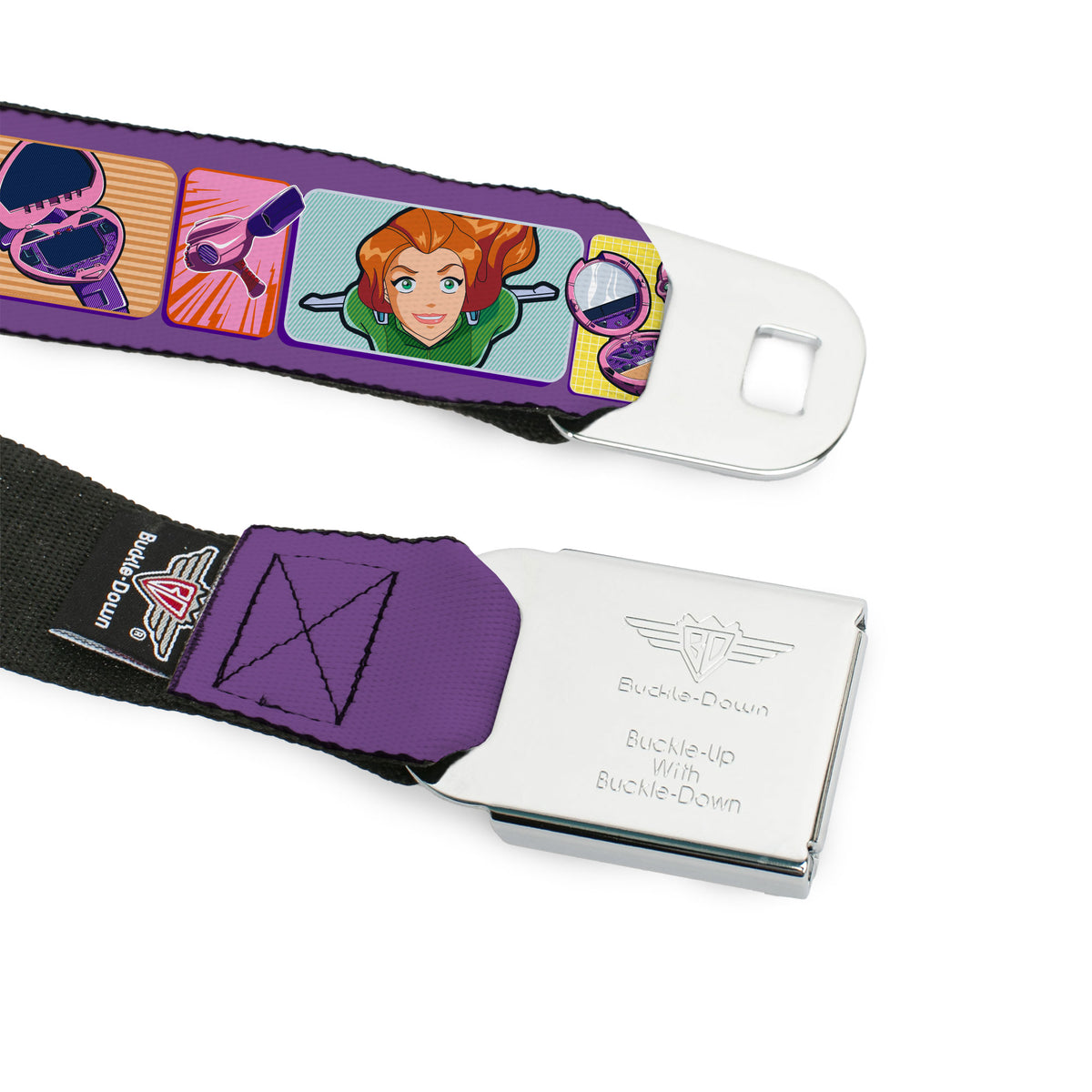 TOTALLY SPIES! Title Logo Full Color Yellow Seatbelt Belt - TOTALLY SPIES Icons and Pose Blocks Multi Color Webbing Seatbelt Belts Totally Spies!
