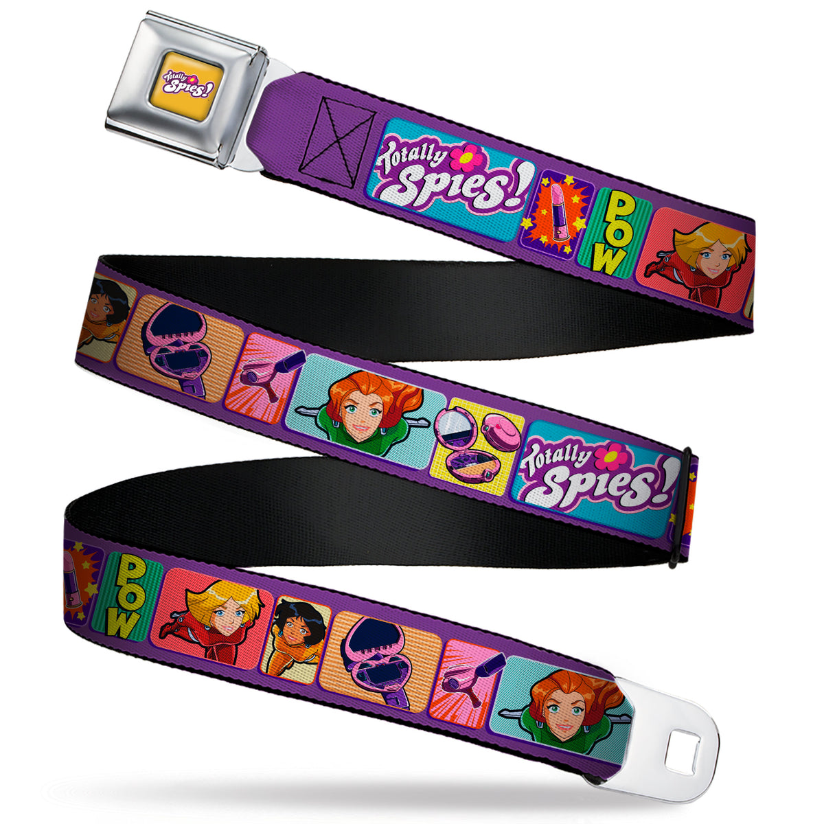 TOTALLY SPIES! Title Logo Full Color Yellow Seatbelt Belt - TOTALLY SPIES Icons and Pose Blocks Multi Color Webbing Seatbelt Belts Totally Spies!