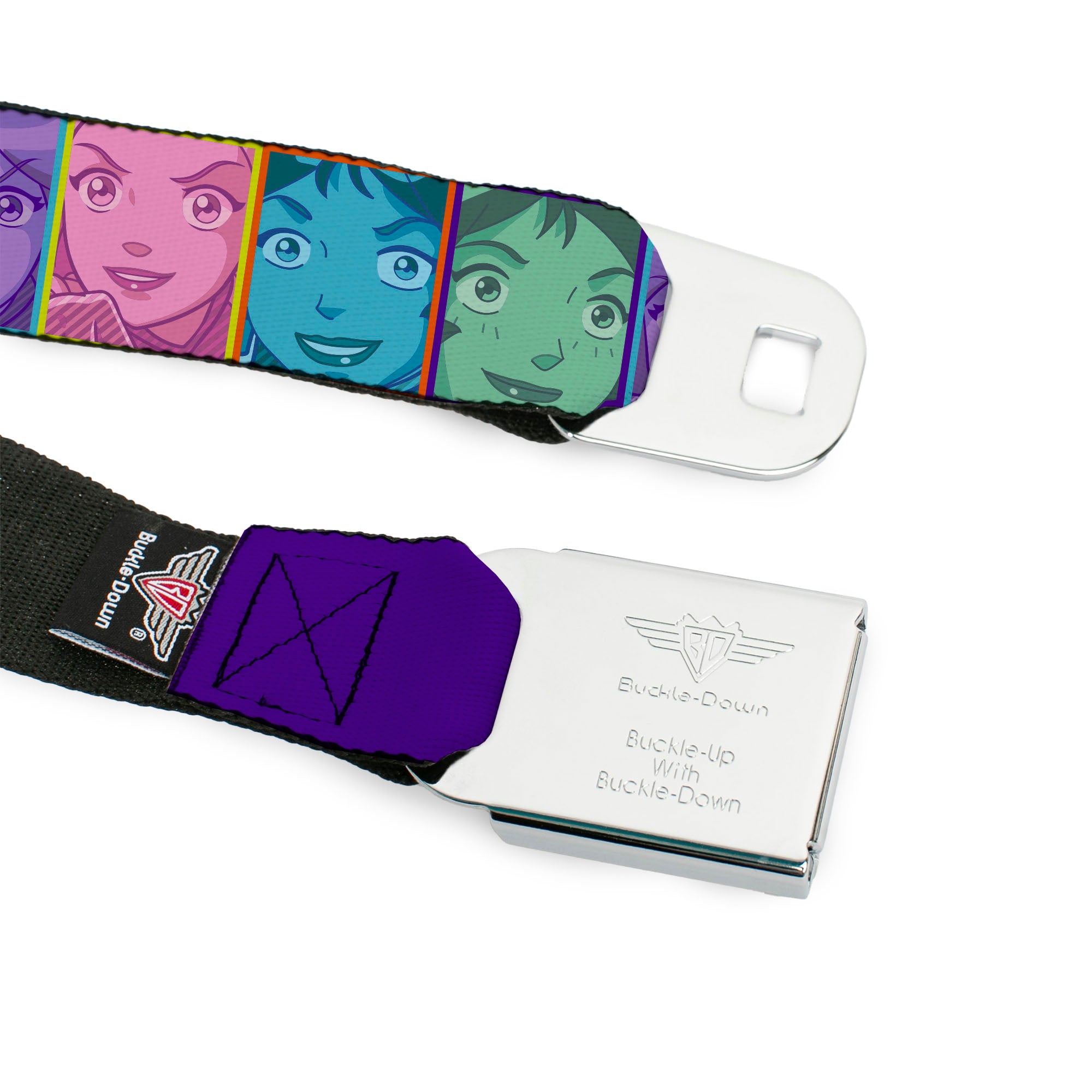 TOTALLY SPIES! Title Logo Full Color Yellow Seatbelt Belt - Totally Spies Character Face Blocks Multi Color Webbing