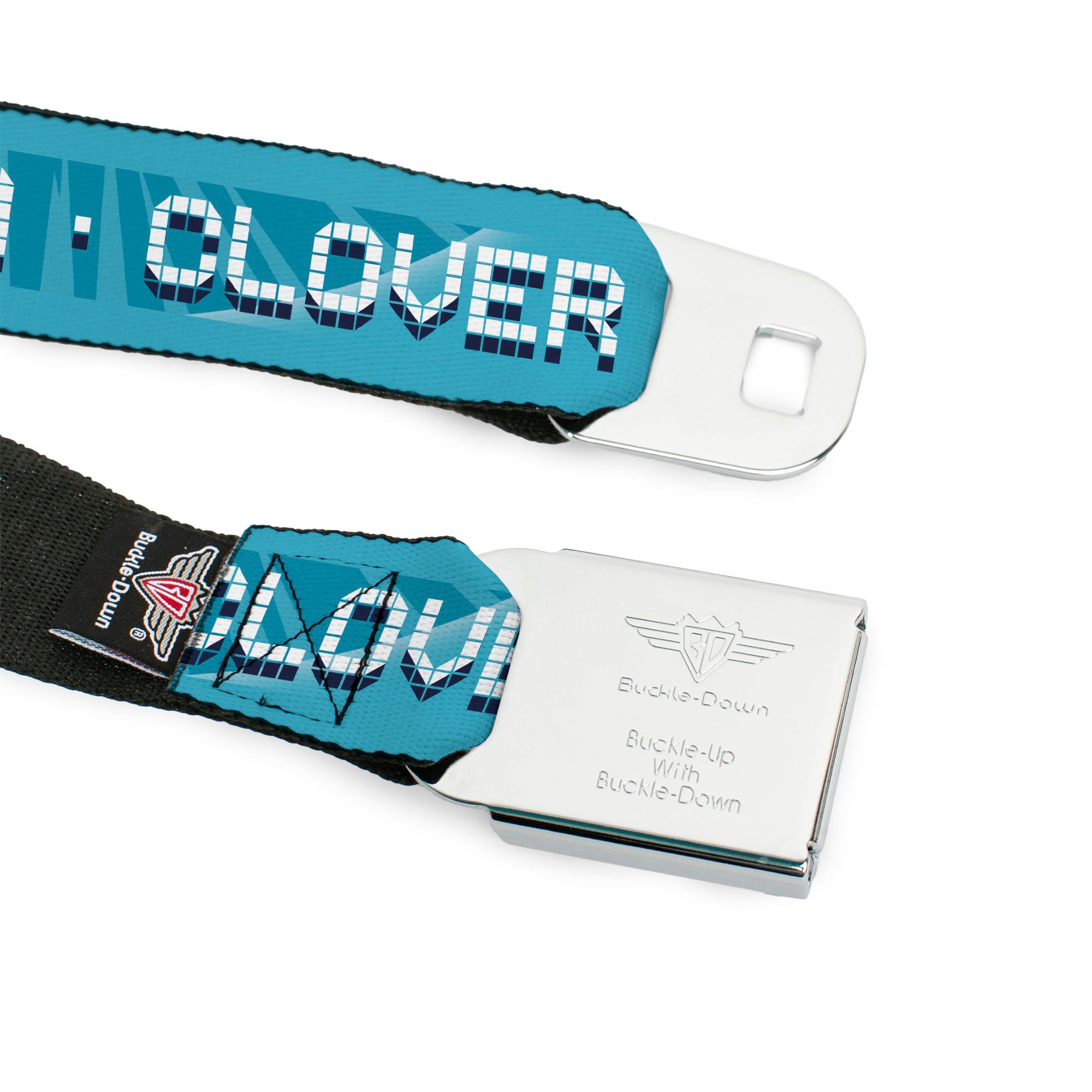 TOTALLY SPIES! Title Logo Full Color Yellow Seatbelt Belt - TOTALLY SPIES! ALEX SAM CLOVER Text and Title Logo Blues/White Webbing