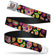 Sugar Skull Starburst Full Color Black/Multi Color Seatbelt Belt - Bobo Sugar Skull/Paisley Black/Multi Color Webbing Seatbelt Belts Thaneeya McArdle