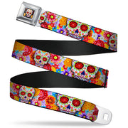Sugar Skull Starburst Full Color Black/Multi Color Seatbelt Belt - Sugar Skull Starburst White/Multi Color Webbing Seatbelt Belts Thaneeya McArdle