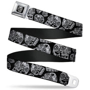 The Dust of Living II Skull Full Color Black/White Seatbelt Belt - The Dust of Living II Sugar Skulls Black/White Webbing Seatbelt Belts Thaneeya McArdle