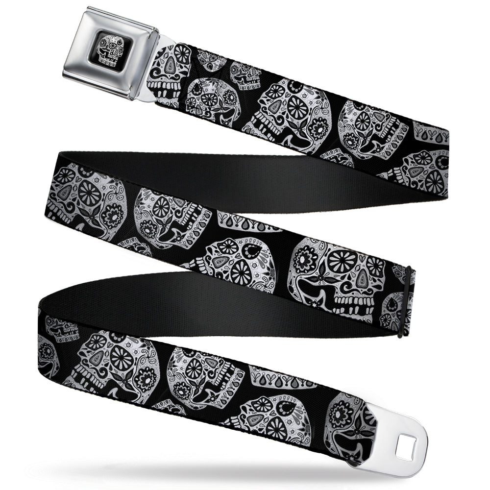 The Dust of Living II Skull Full Color Black/White Seatbelt Belt - The Dust of Living II Sugar Skulls Black/White Webbing Seatbelt Belts Thaneeya McArdle