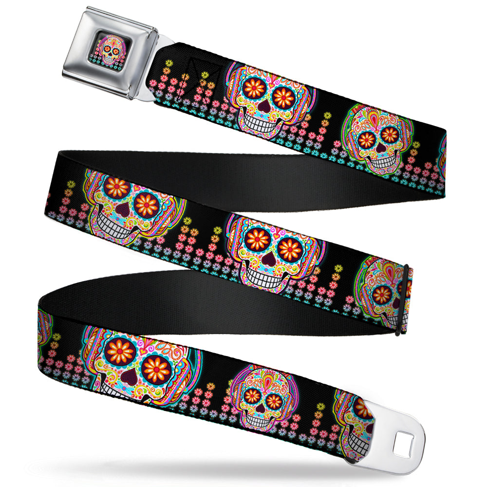 Tranquility Beats Calavera/Floral Equalizer Full Color Black/Multi Color Seatbelt Belt - Tranquility Beats Calaveras/Floral Equalizer Black/Multi Color Webbing Seatbelt Belts Thaneeya McArdle