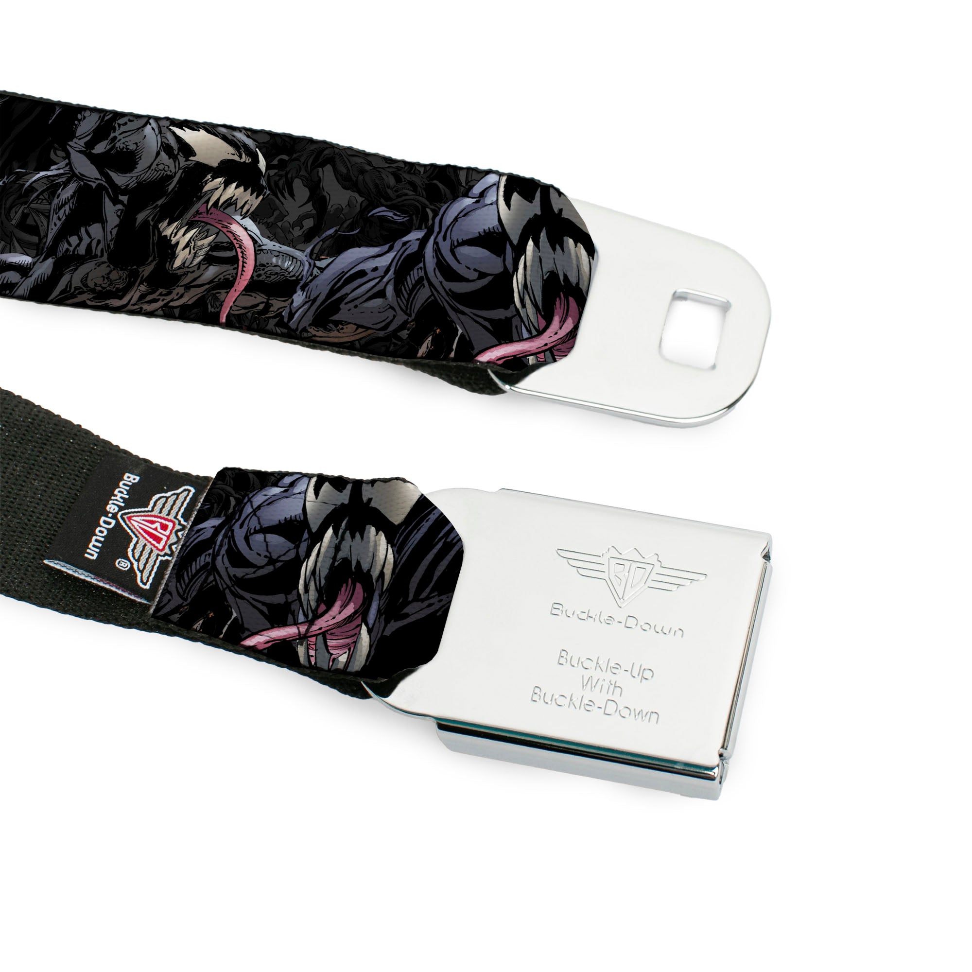 VENOM Full Color Black/White Seatbelt Belt - Venom Poses CLOSE-UP Webbing
