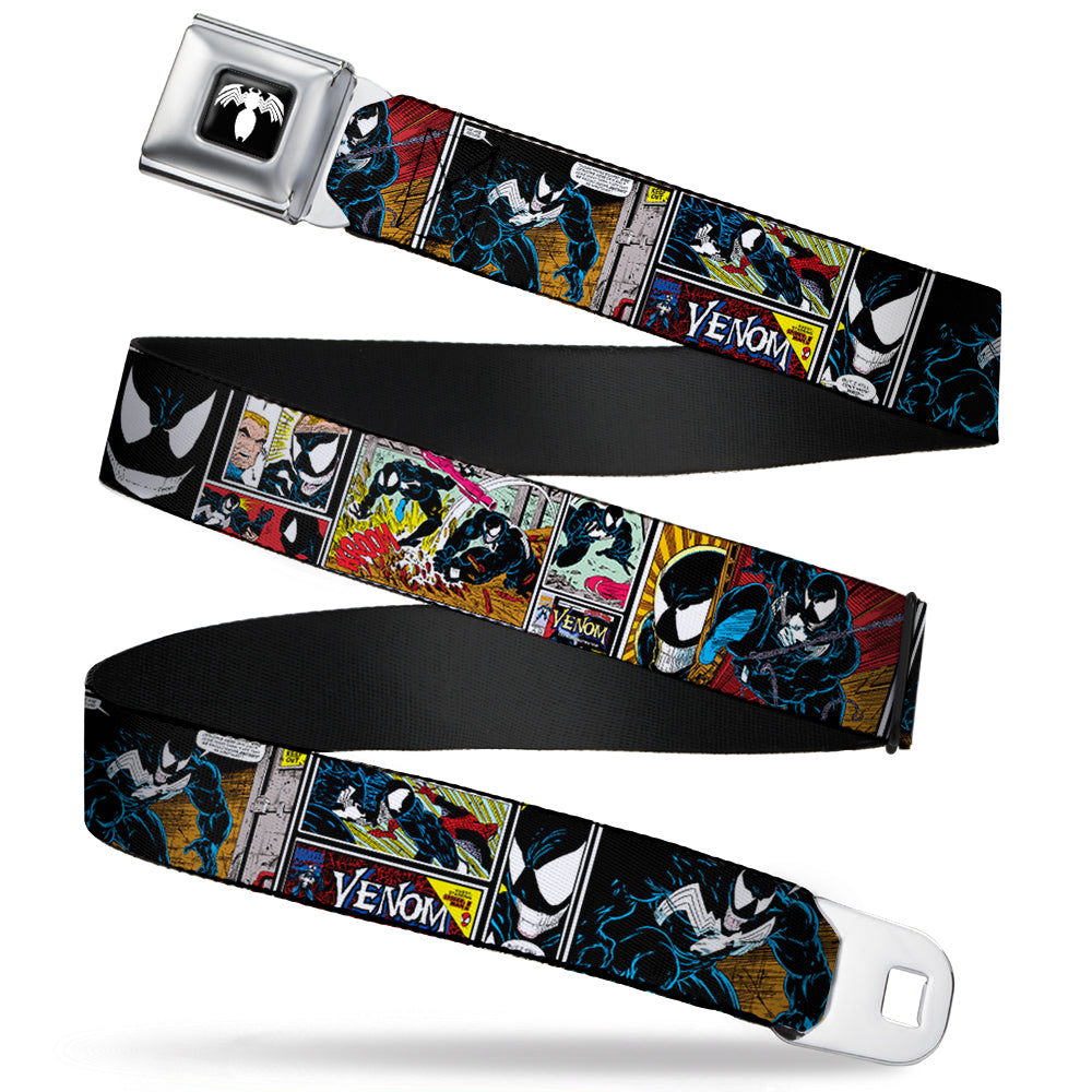 Venom Spider Logo Full Color Black/White Seatbelt Belt - Venom Comic Book Panels Webbing
