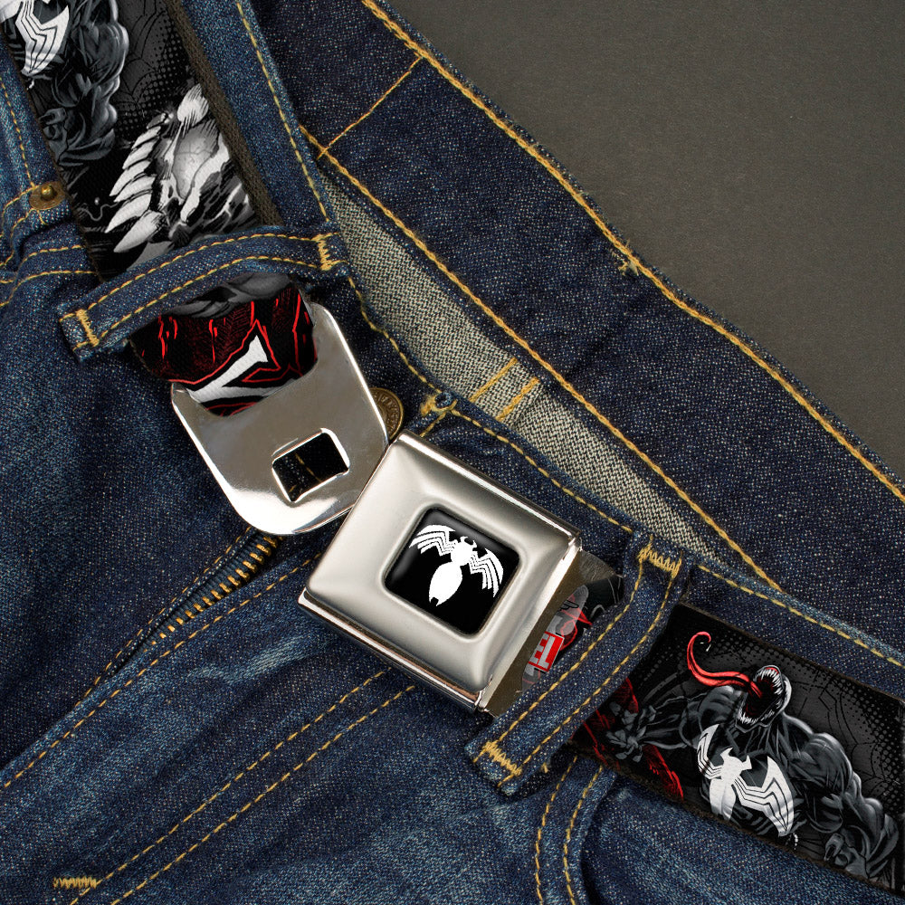 Venom Spider Logo Full Color Black/White Seatbelt Belt - VENOM Pose/Expression Gray/Black/Red/White Webbing