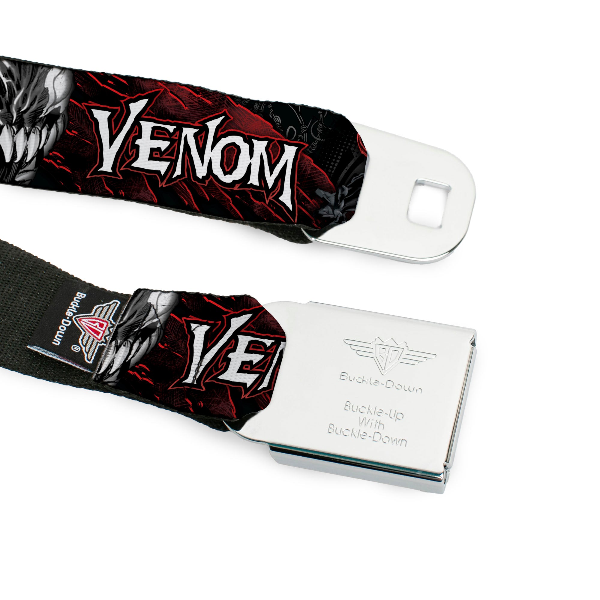 Venom Spider Logo Full Color Black/White Seatbelt Belt - VENOM Pose/Expression Gray/Black/Red/White Webbing