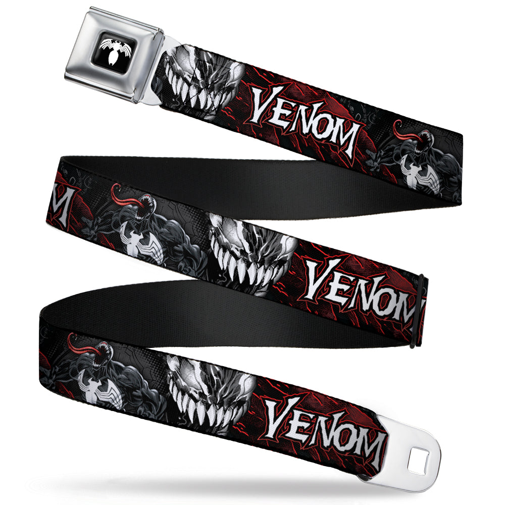 Venom Spider Logo Full Color Black/White Seatbelt Belt - VENOM Pose/Expression Gray/Black/Red/White Webbing