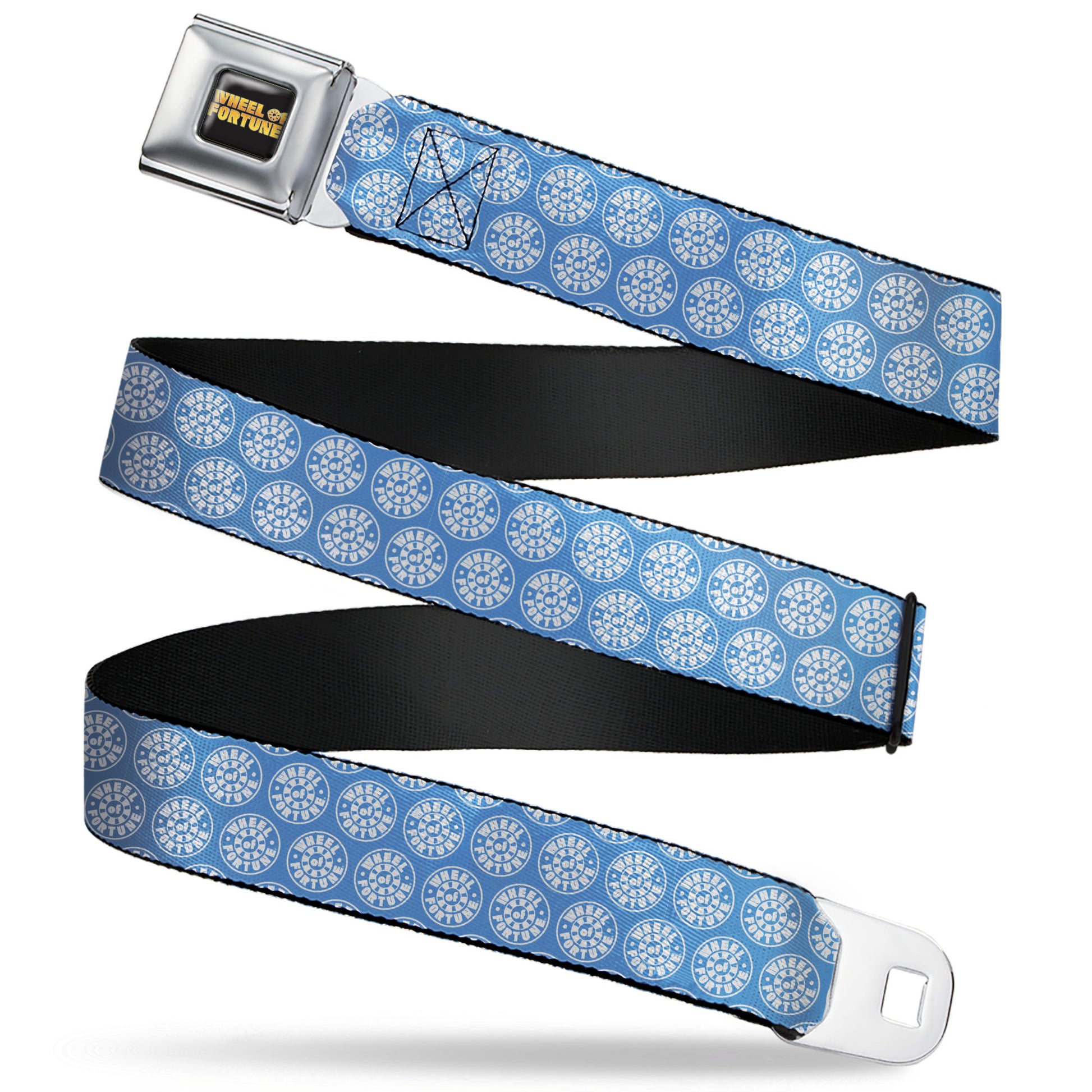 WHEEL OF FORTUNE Title Logo Full Color Black/Yellows Seatbelt Belt - WHEEL OF FORTUNE Monogram Logo Blue/White Webbing Seatbelt Belts Wheel of Fortune