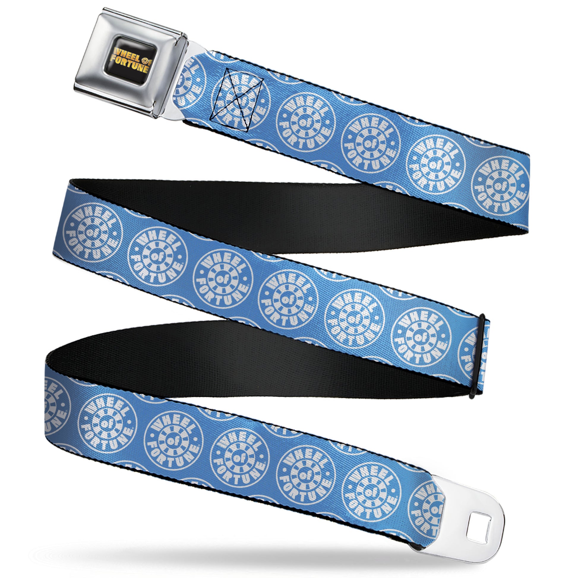 WHEEL OF FORTUNE Title Logo Full Color Black/Yellows Seatbelt Belt - WHEEL OF FORTUNE Logo Blue/White Webbing Seatbelt Belts Wheel of Fortune