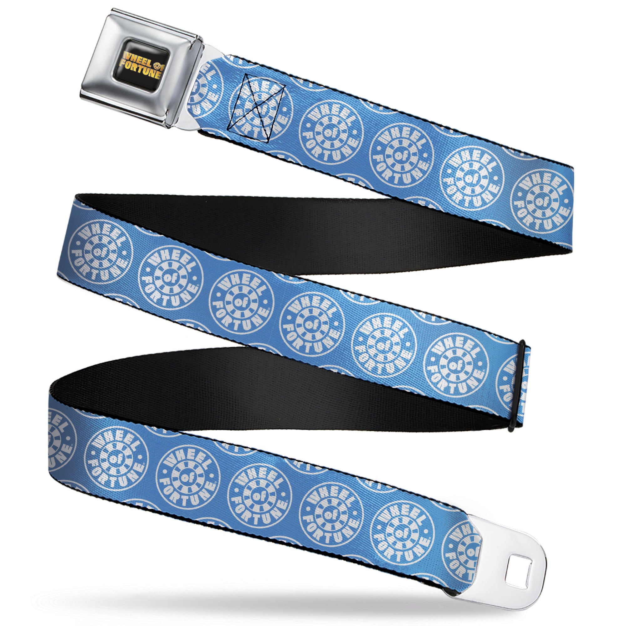 WHEEL OF FORTUNE Title Logo Full Color Black/Yellows Seatbelt Belt - WHEEL OF FORTUNE Logo Blue/White Webbing Seatbelt Belts Wheel of Fortune