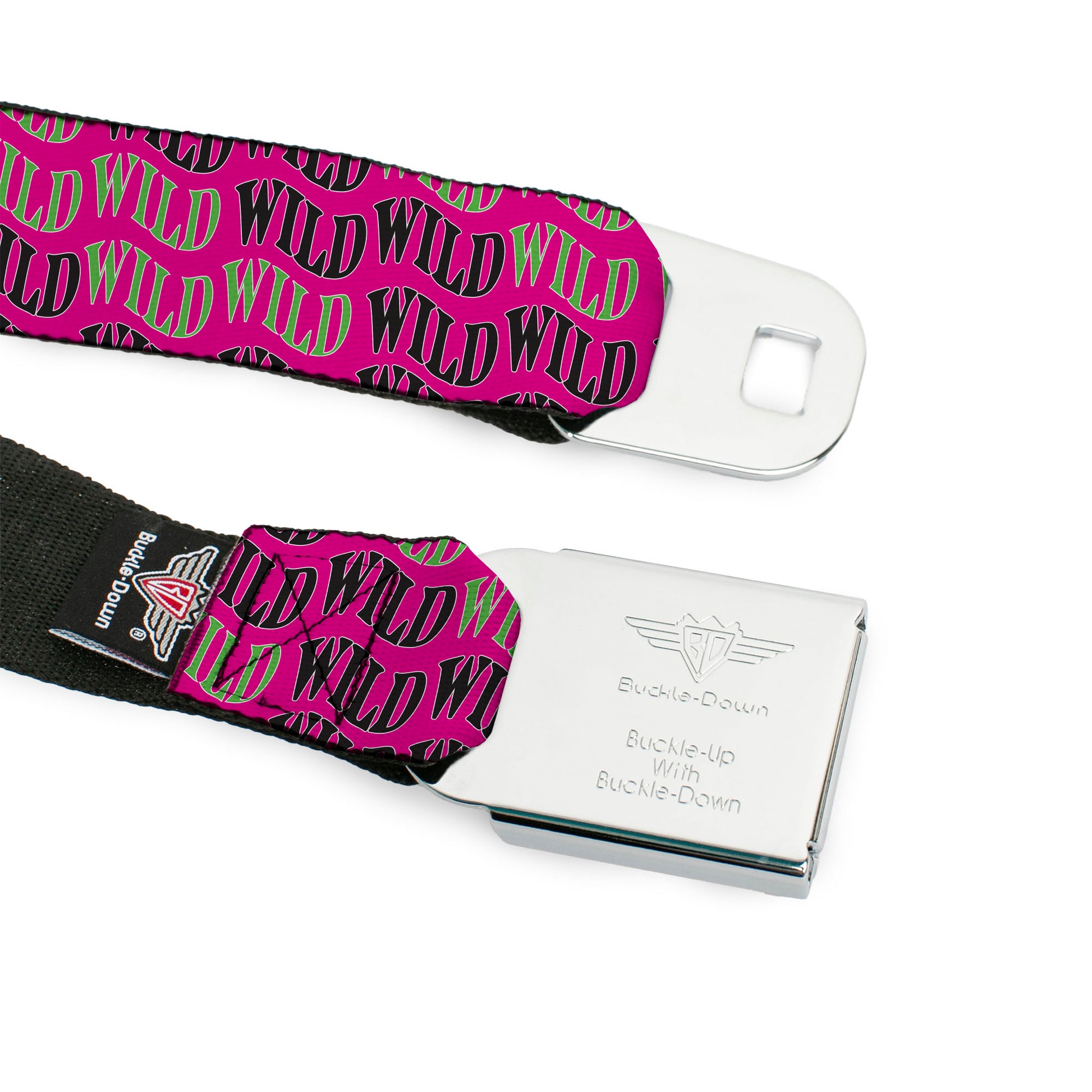 WHEEL OF FORTUNE Title Logo Full Color Black/Yellows Seatbelt Belt - Wheel of Fortune WILD Text Wave Pink/Green/Black Webbing Seatbelt Belts Wheel of Fortune