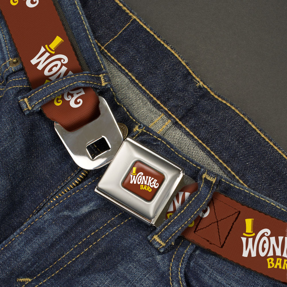 Willy Wonka and the Chocolate Factory WONKA BAR Logo Full Color Brown/Yellow/White Seatbelt Belt - Willy Wonka and the Chocolate Factory WONKA BAR Logo Brown/Yellow/White Webbing Seatbelt Belts Willy Wonka and the Chocolate Factory