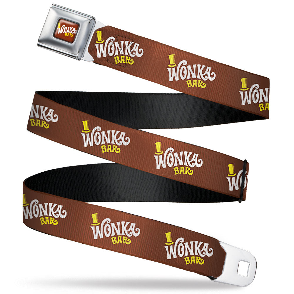 Willy Wonka and the Chocolate Factory WONKA BAR Logo Full Color Brown/Yellow/White Seatbelt Belt - Willy Wonka and the Chocolate Factory WONKA BAR Logo Brown/Yellow/White Webbing Seatbelt Belts Willy Wonka and the Chocolate Factory
