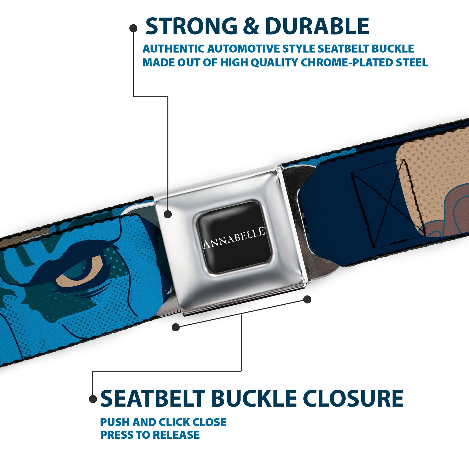 ANNABELLE Title Logo Full Color Black/White Seatbelt Belt - ANNABELLE Pop Art Scenes and Title Logo Multi Color Webbing Seatbelt Belts Annabelle