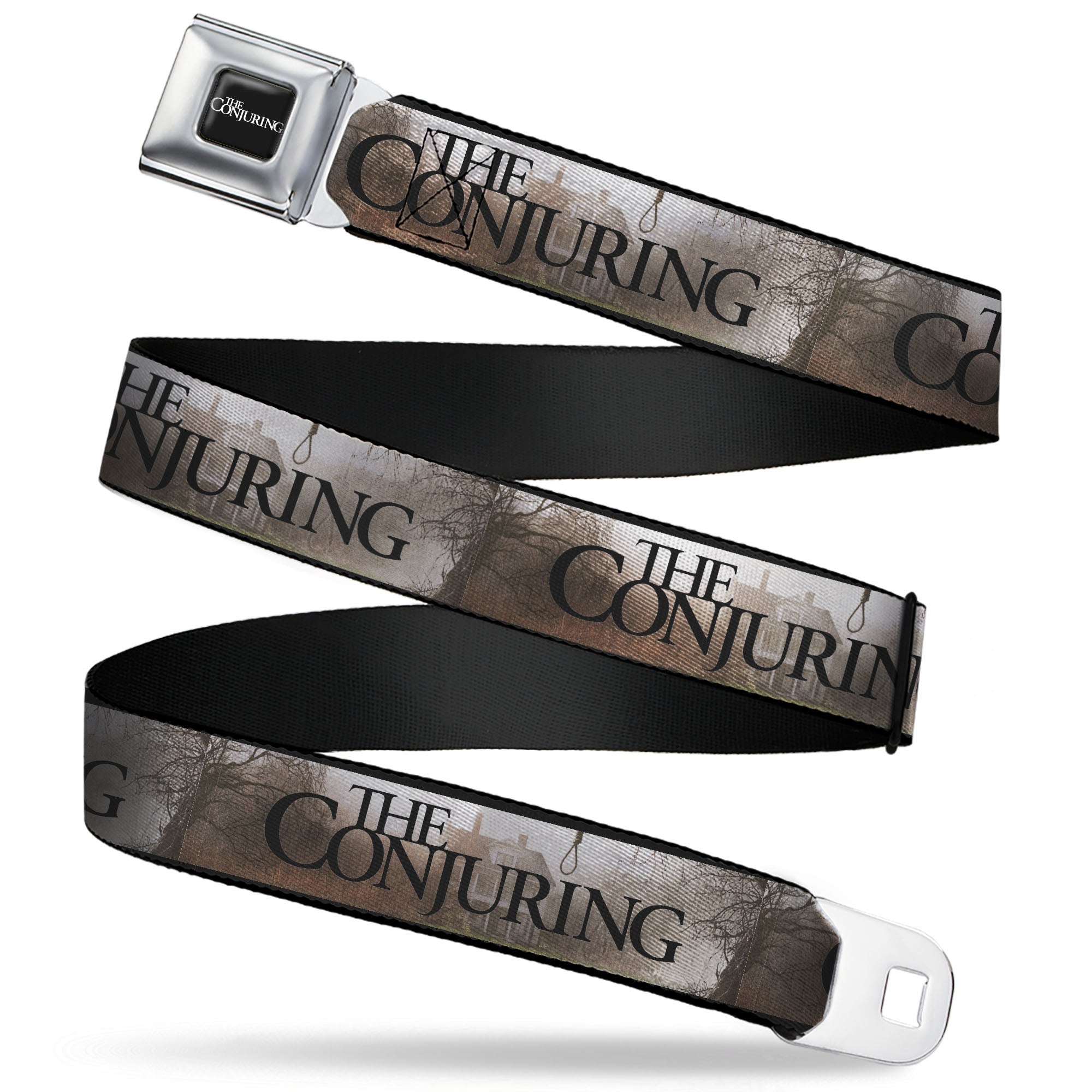 THE CONJURING Title Logo Full Color Black/White Seatbelt Belt - THE CONJURING House Scene and Title Logo Grays/Black Webbing Seatbelt Belts The Conjuring