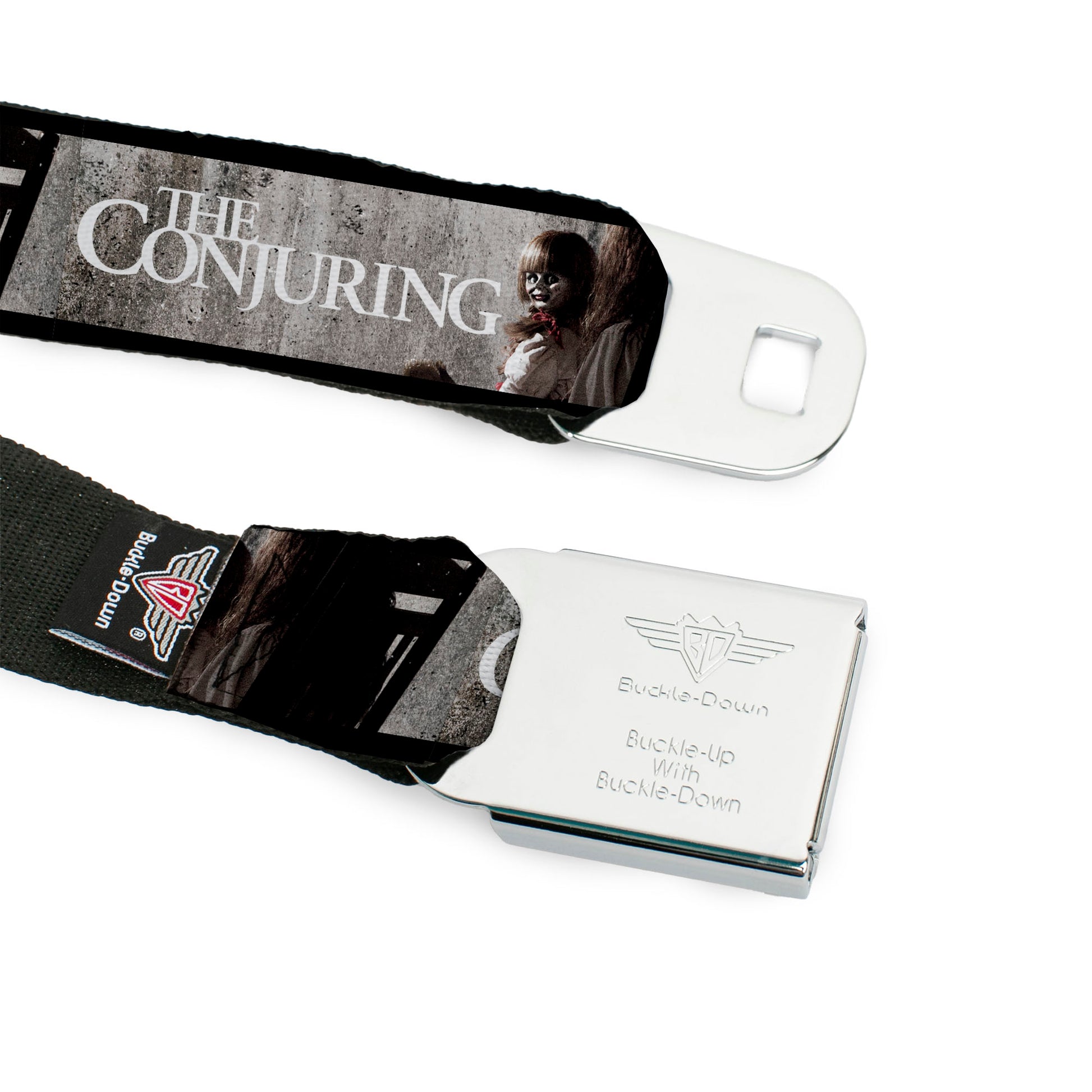 THE CONJURING Title Logo Full Color Black/White Seatbelt Belt - THE CONJURING Annabelle Scene and Title Logo Webbing Seatbelt Belts The Conjuring