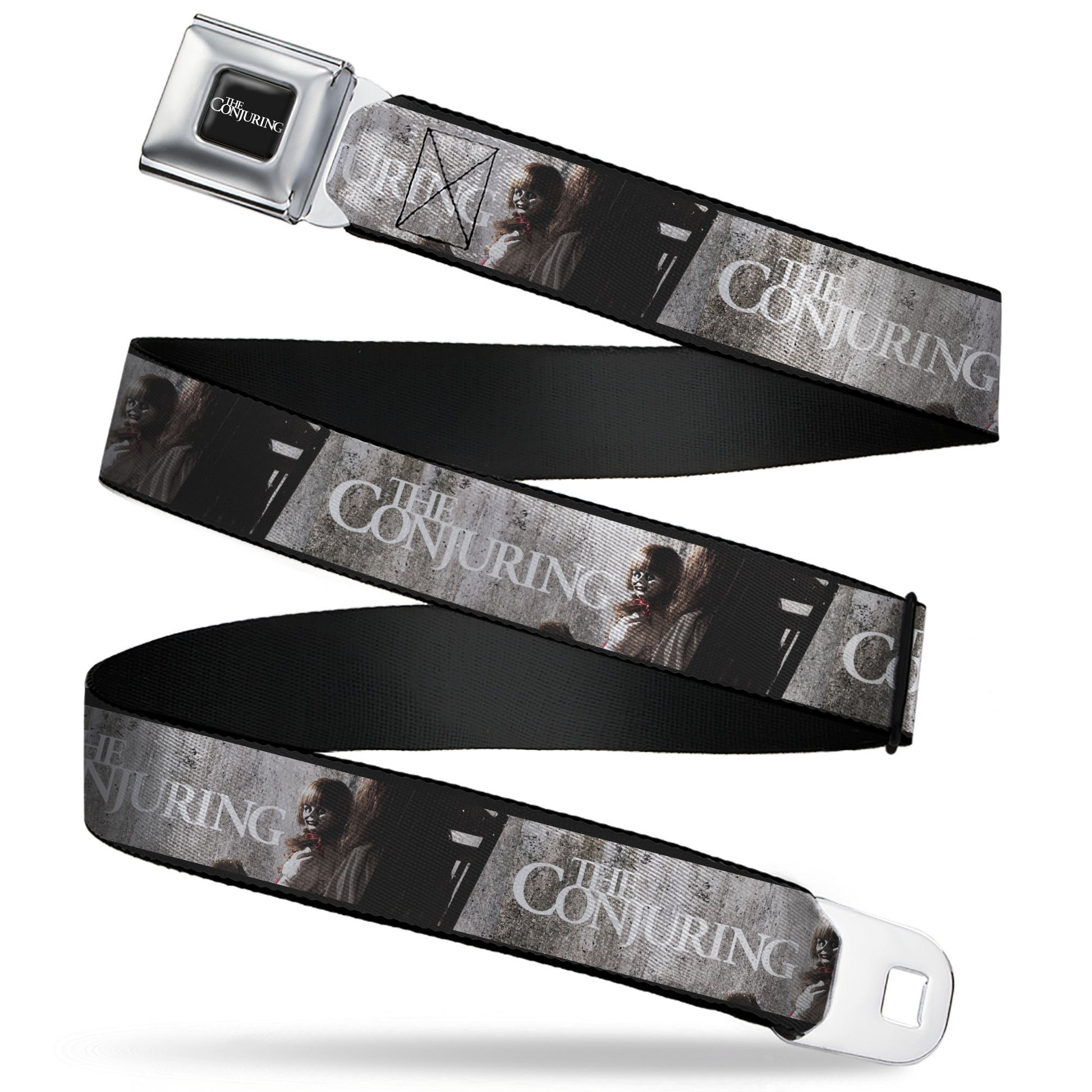 THE CONJURING Title Logo Full Color Black/White Seatbelt Belt - THE CONJURING Annabelle Scene and Title Logo Webbing Seatbelt Belts The Conjuring