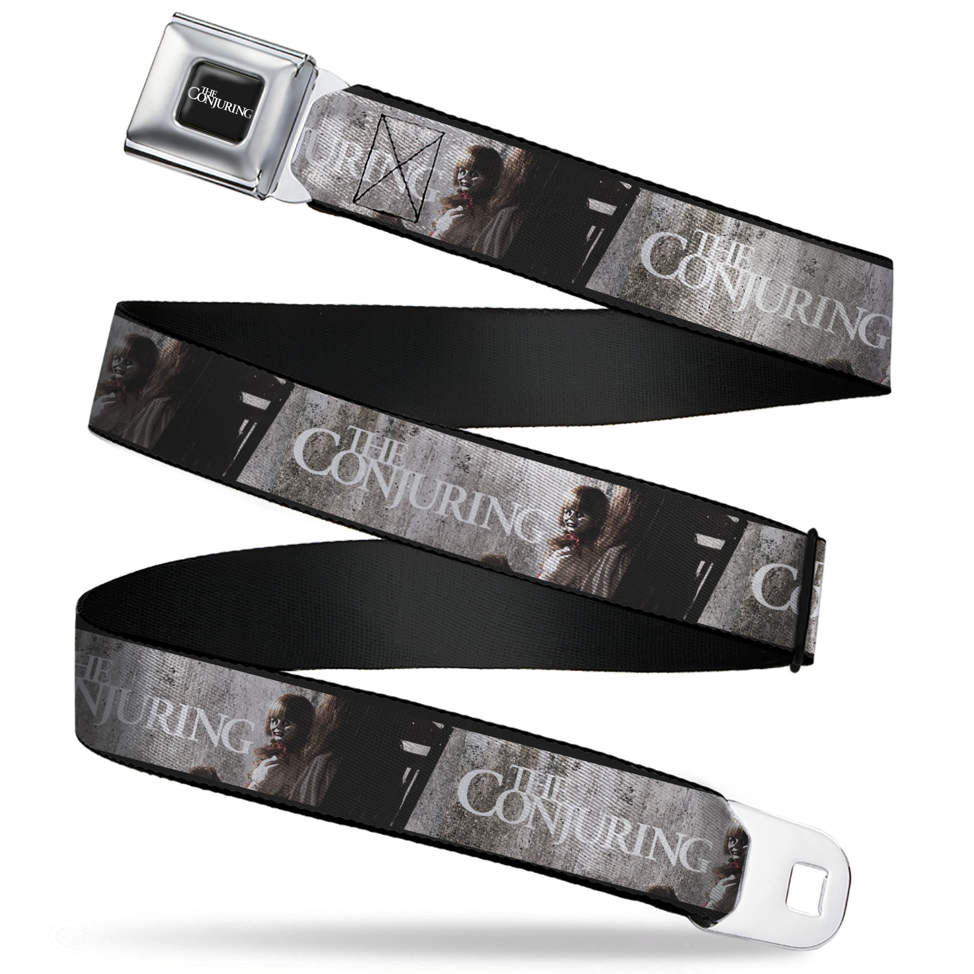 THE CONJURING Title Logo Full Color Black/White Seatbelt Belt - THE CONJURING Annabelle Scene and Title Logo Webbing Seatbelt Belts The Conjuring