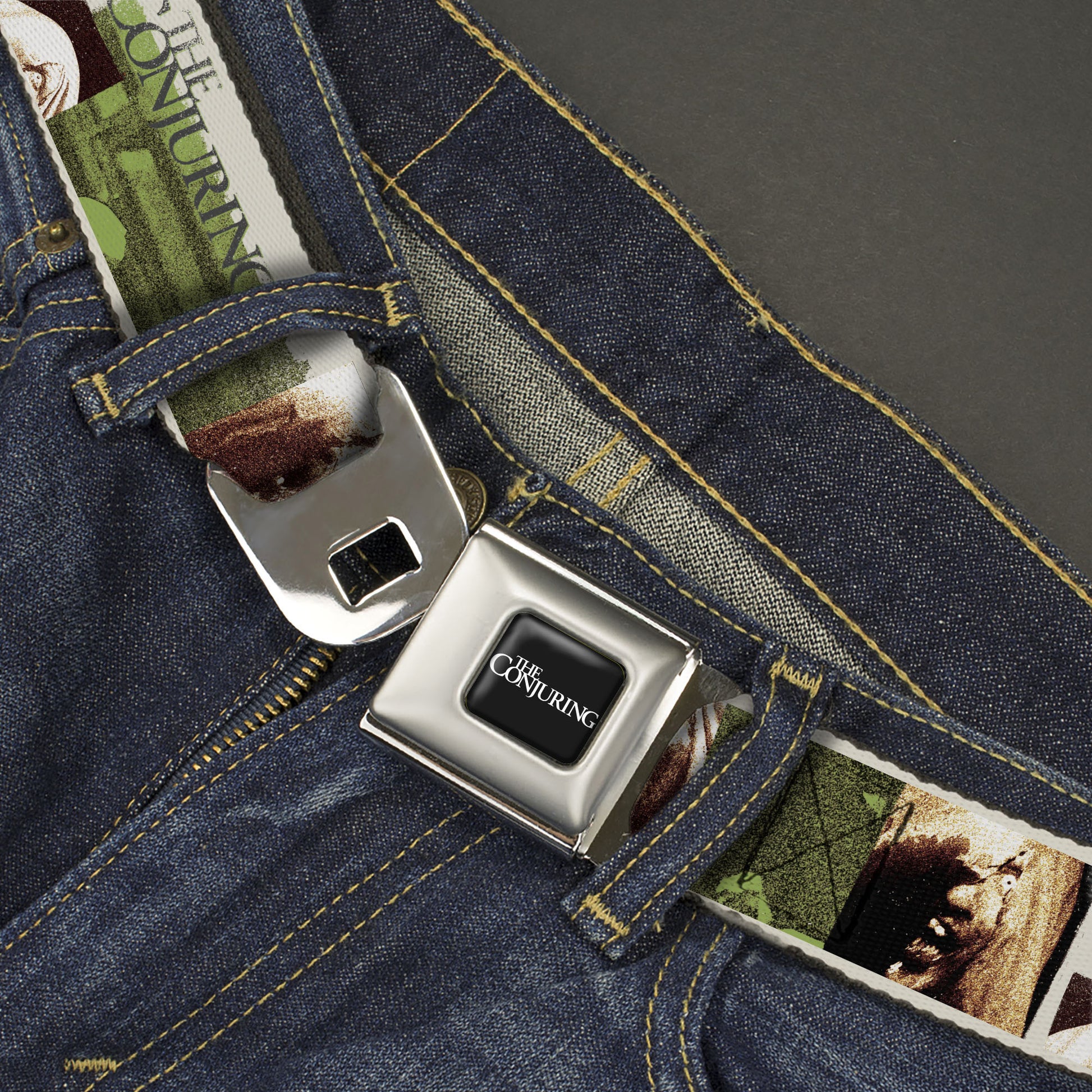 THE CONJURING Title Logo Full Color Black/White Seatbelt Belt - THE CONJURING Possession Scenes and Title Logo Webbing Seatbelt Belts The Conjuring