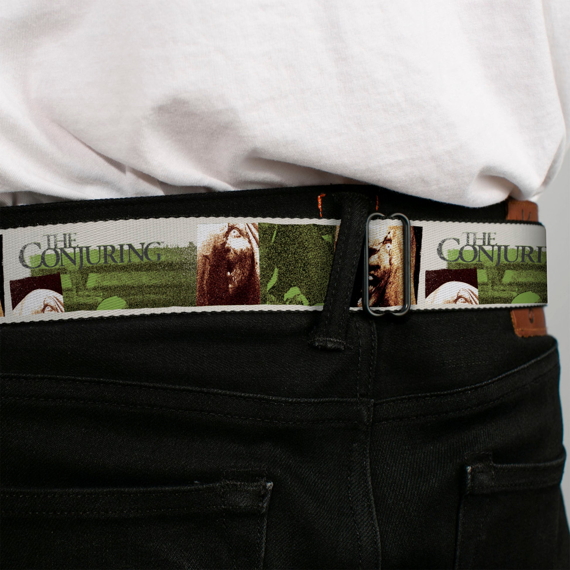 THE CONJURING Title Logo Full Color Black/White Seatbelt Belt - THE CONJURING Possession Scenes and Title Logo Webbing Seatbelt Belts The Conjuring