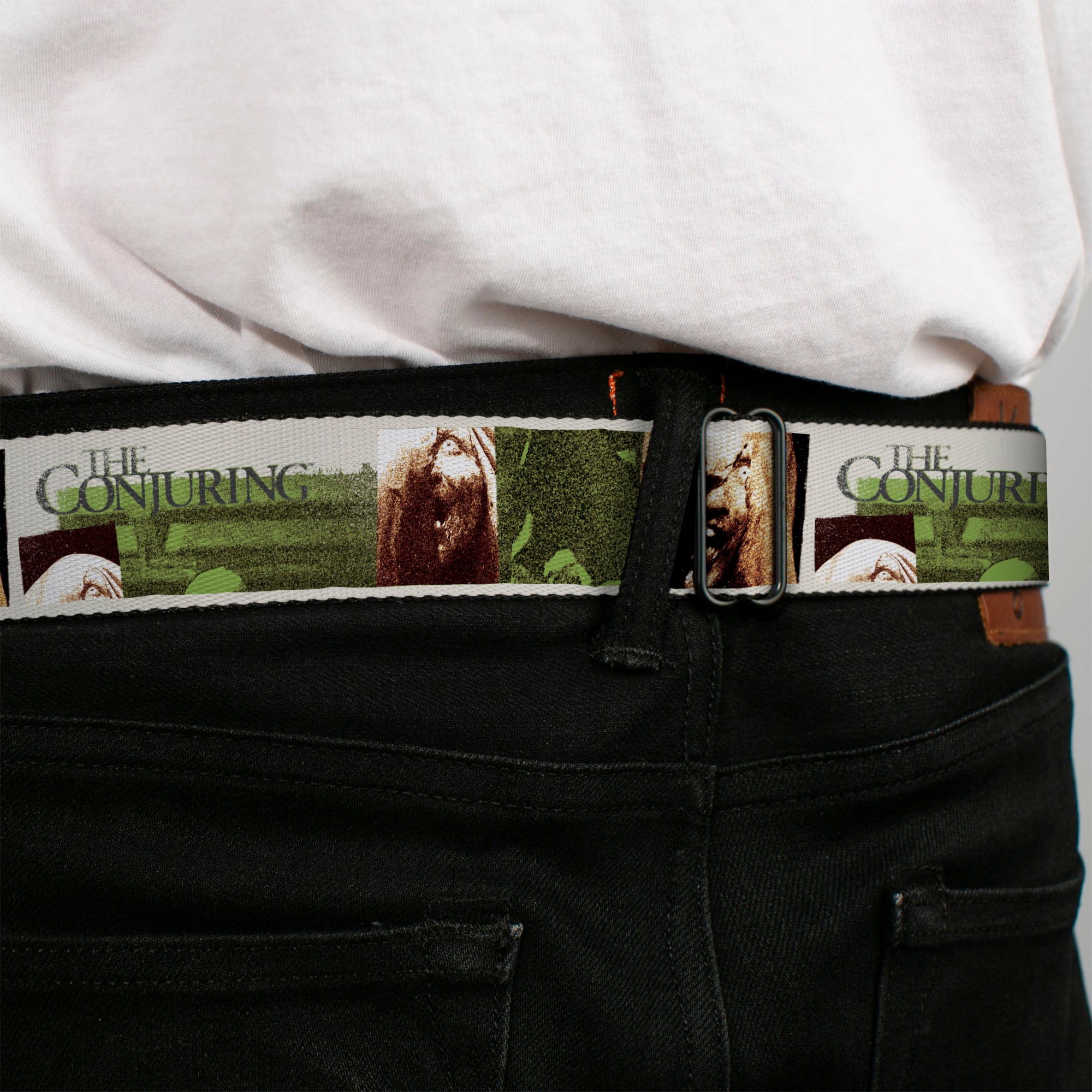 THE CONJURING Title Logo Full Color Black/White Seatbelt Belt - THE CONJURING Possession Scenes and Title Logo Webbing Seatbelt Belts The Conjuring